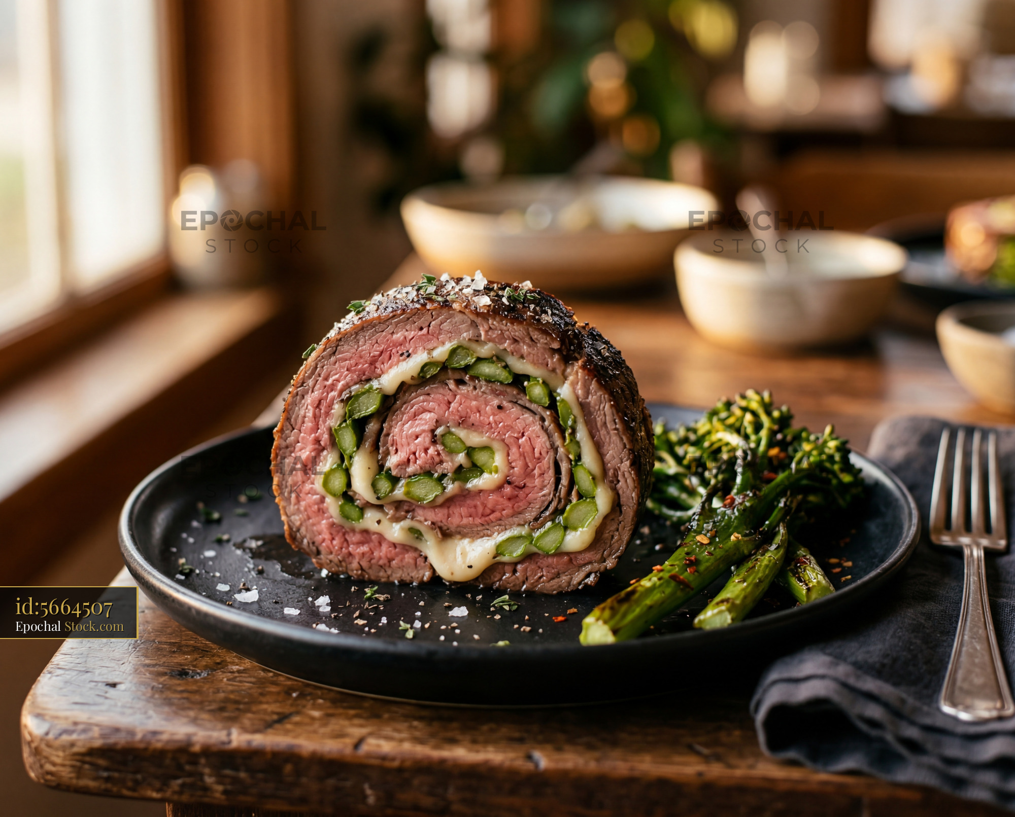 Sliced Beef Roulade with Capers and Asparagus - stock photo