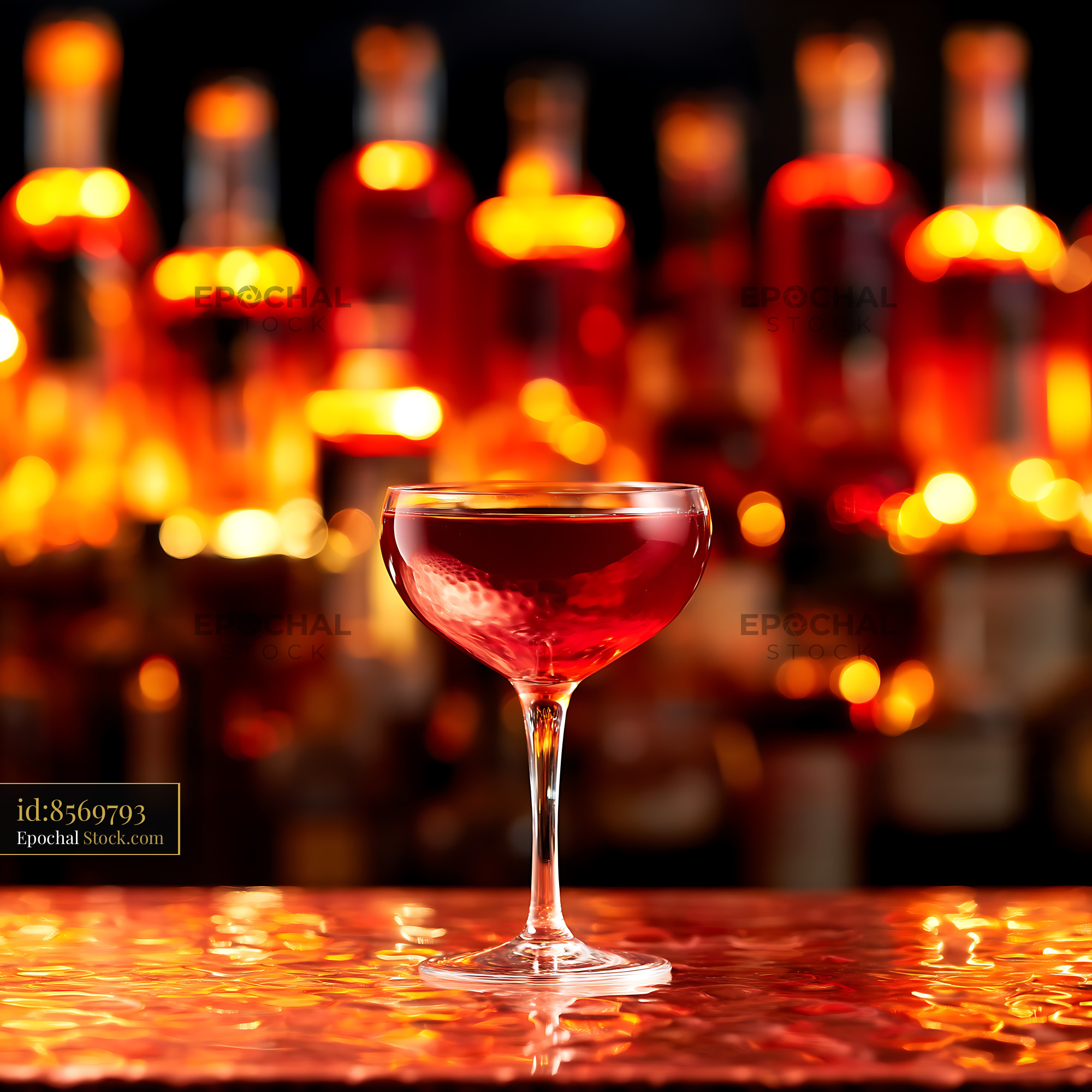 Bushwick Cocktail in Coupe Glass, Bar Setting - stock photo