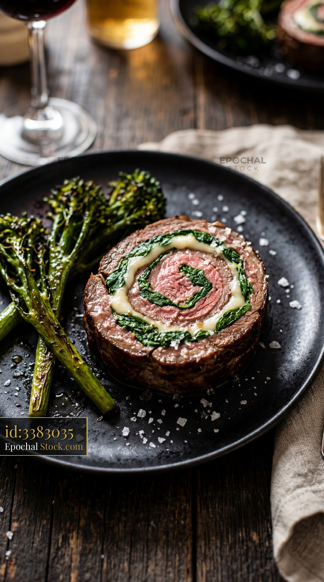 Beef Roulade with Spinach Cheese Plating - stock photo