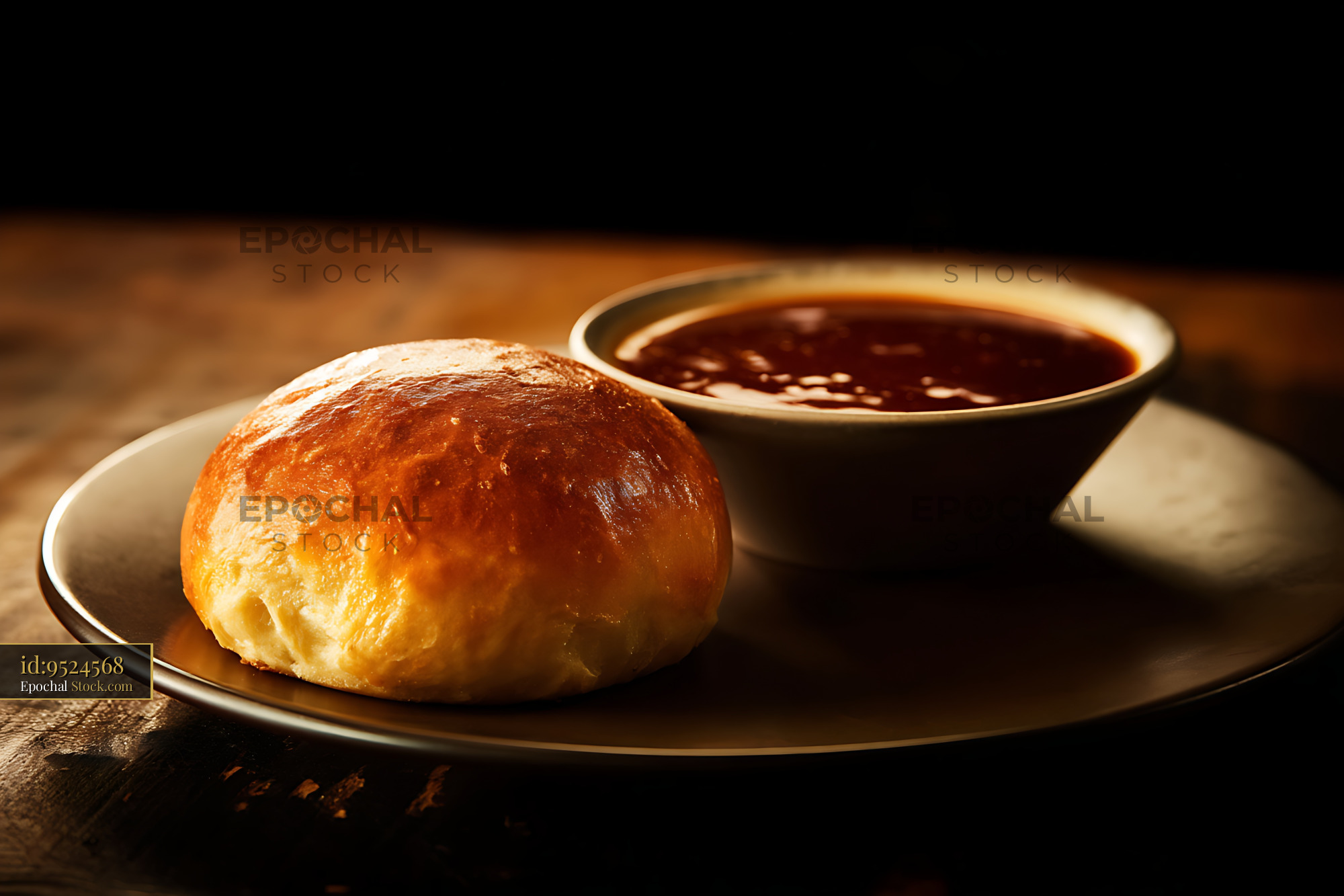 Gourmet Bread Roll With Dipping Sauce - stock photo