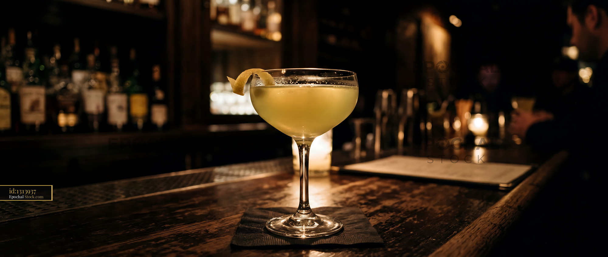 Final Ward Cocktail with Lemon at Upscale Bar - stock photo