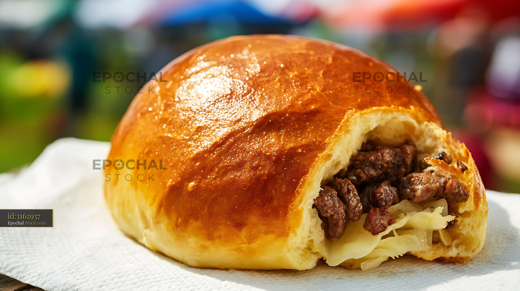 Beef Brioche Sandwich with Caramelized Onions - stock photo
