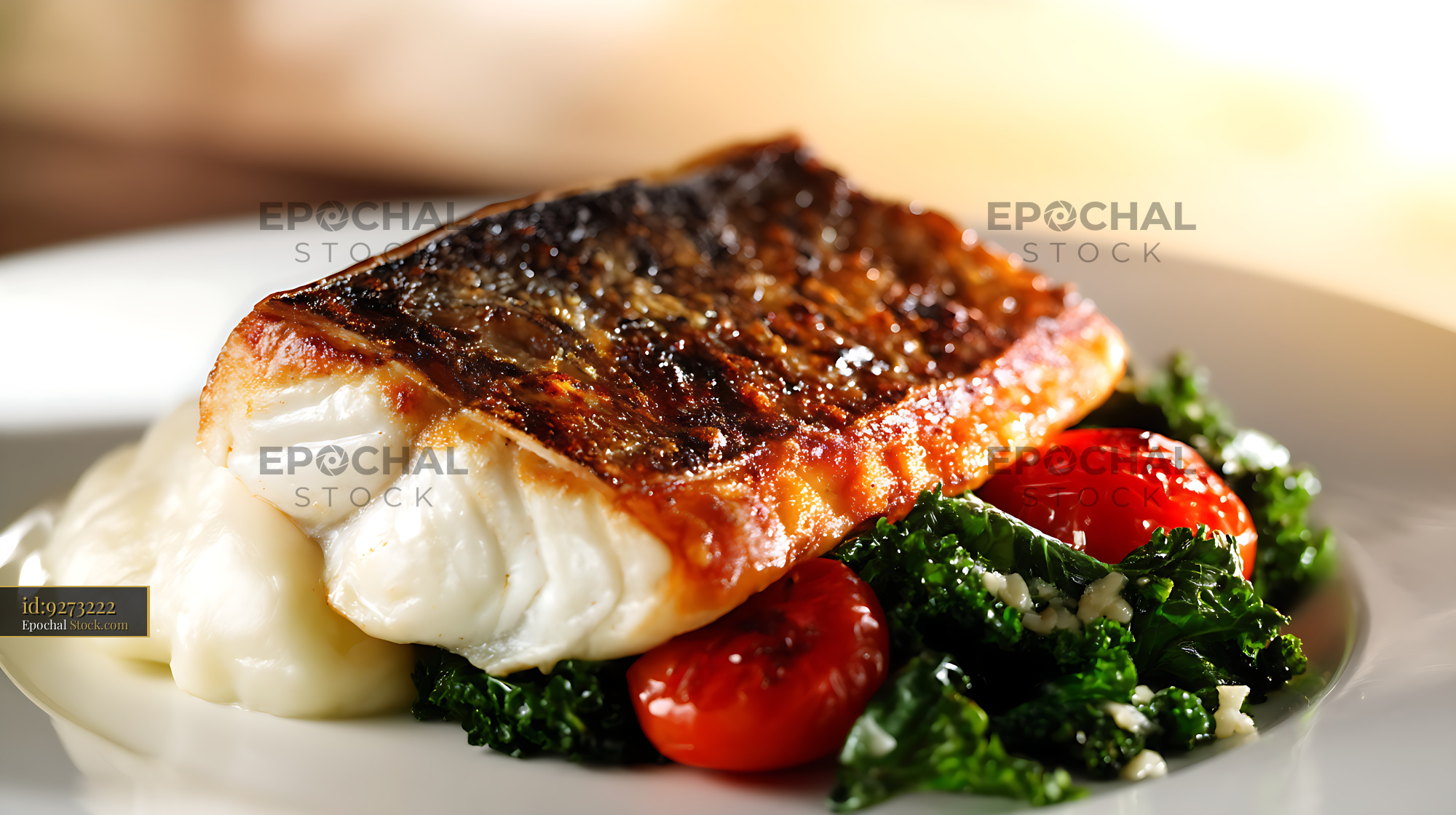 Murray Cod Fillet with Roasted Kale - stock photo