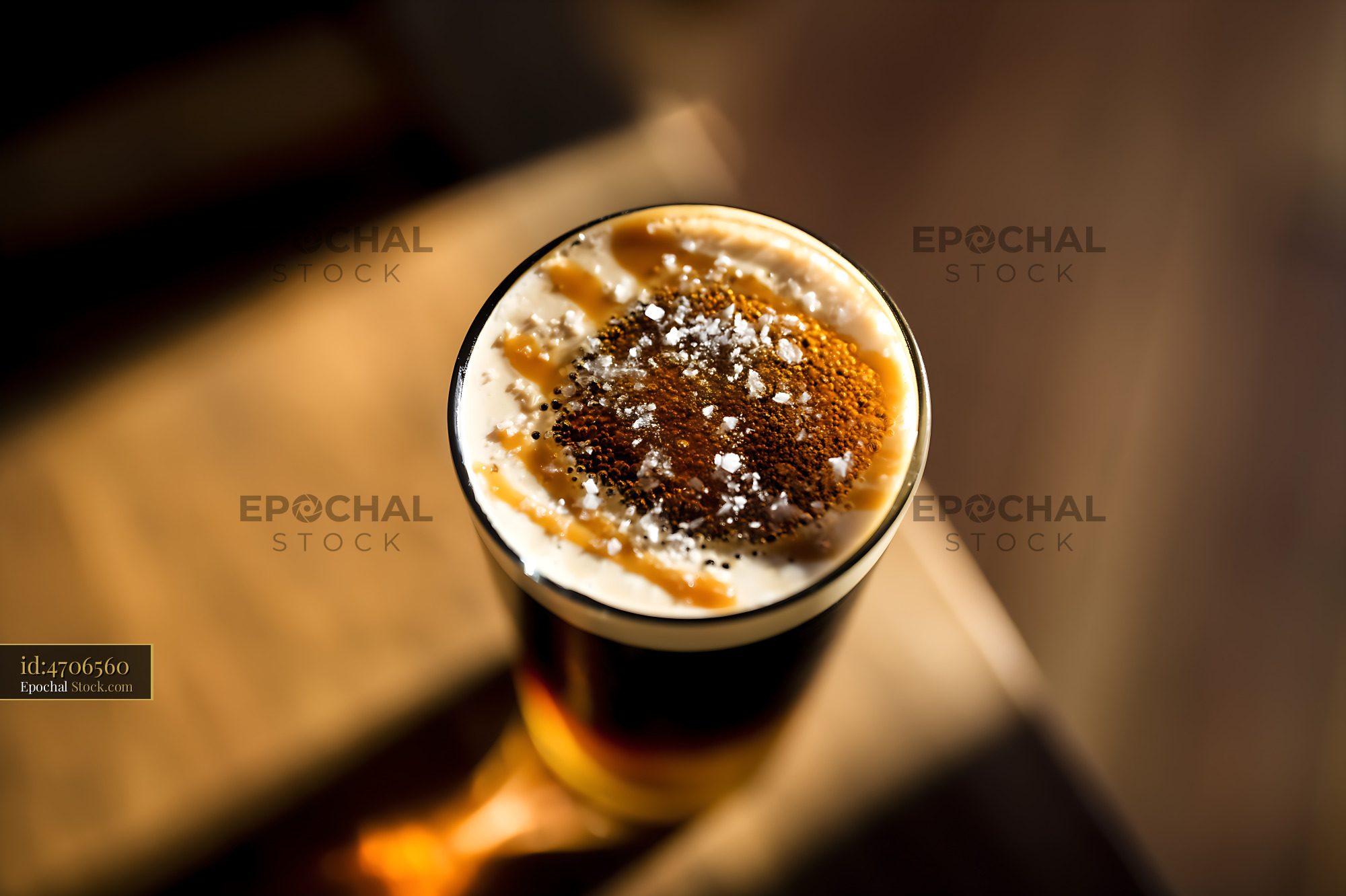 Nitro Caramel Coffee with Cocoa Powder Top - stock photo