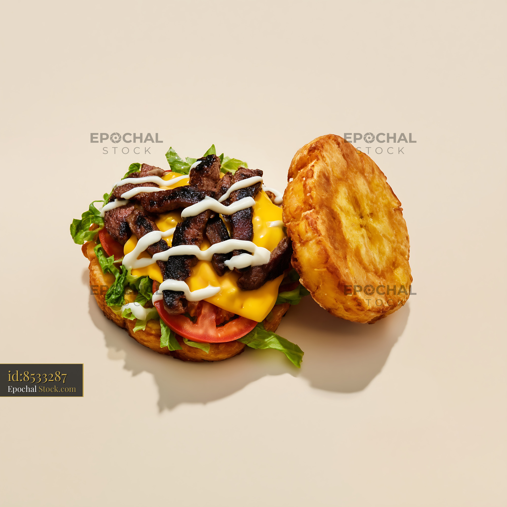 Gourmet Beef Burger with Crispy Bun and Melted Cheese - stock photo