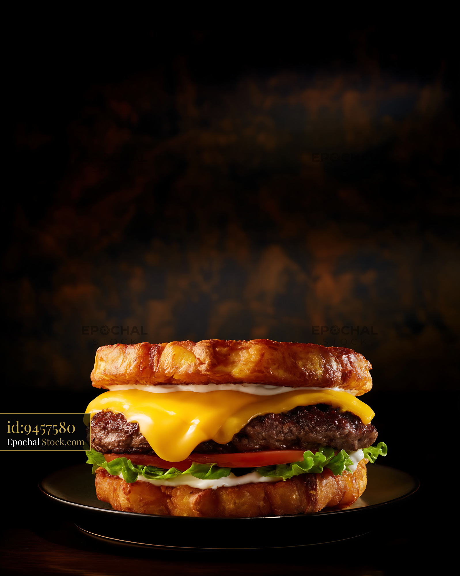 Gourmet Croissant Burger with Melted Cheese - stock photo