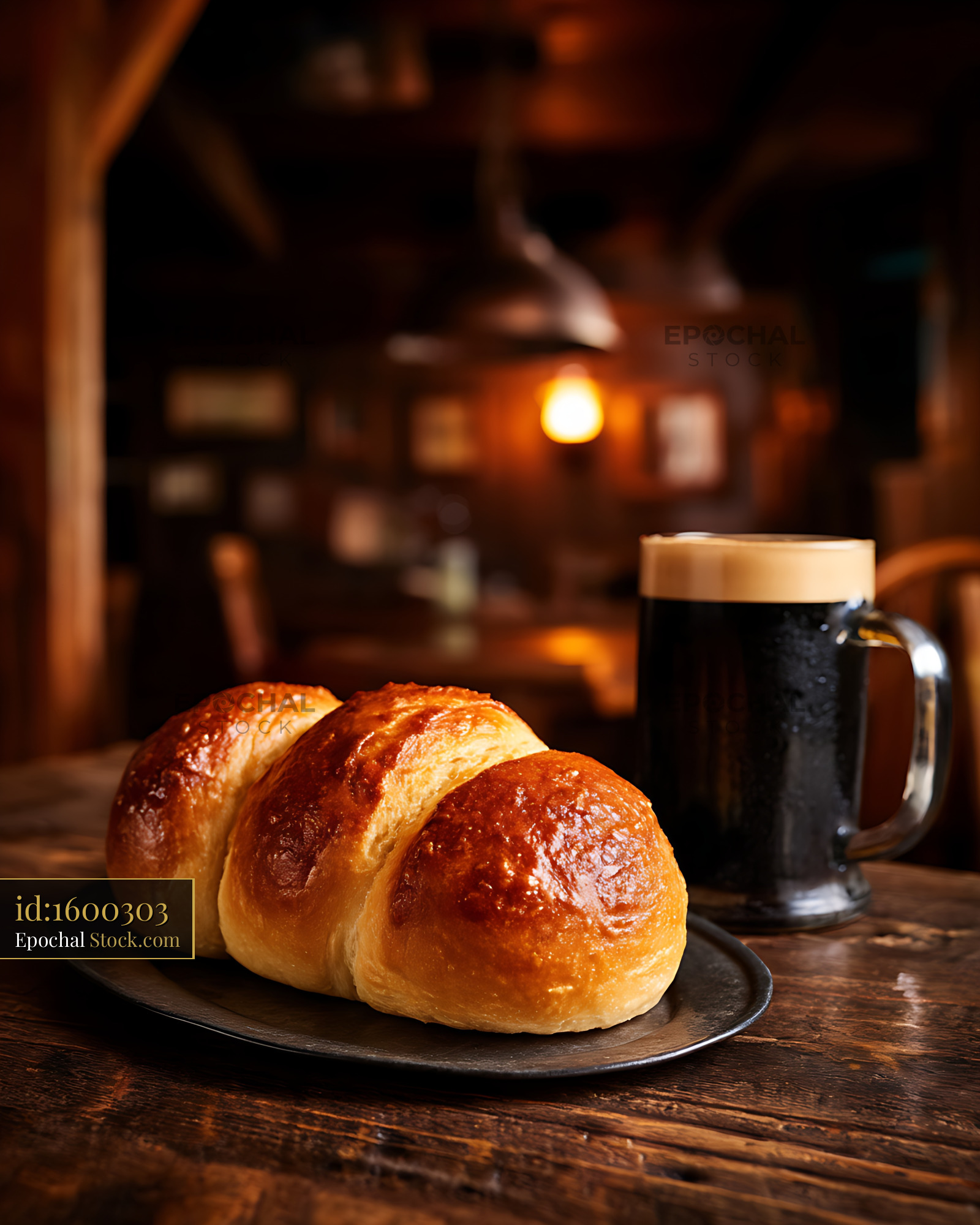 Bread Rolls and Beer in Warm Pub Atmosphere - stock photo