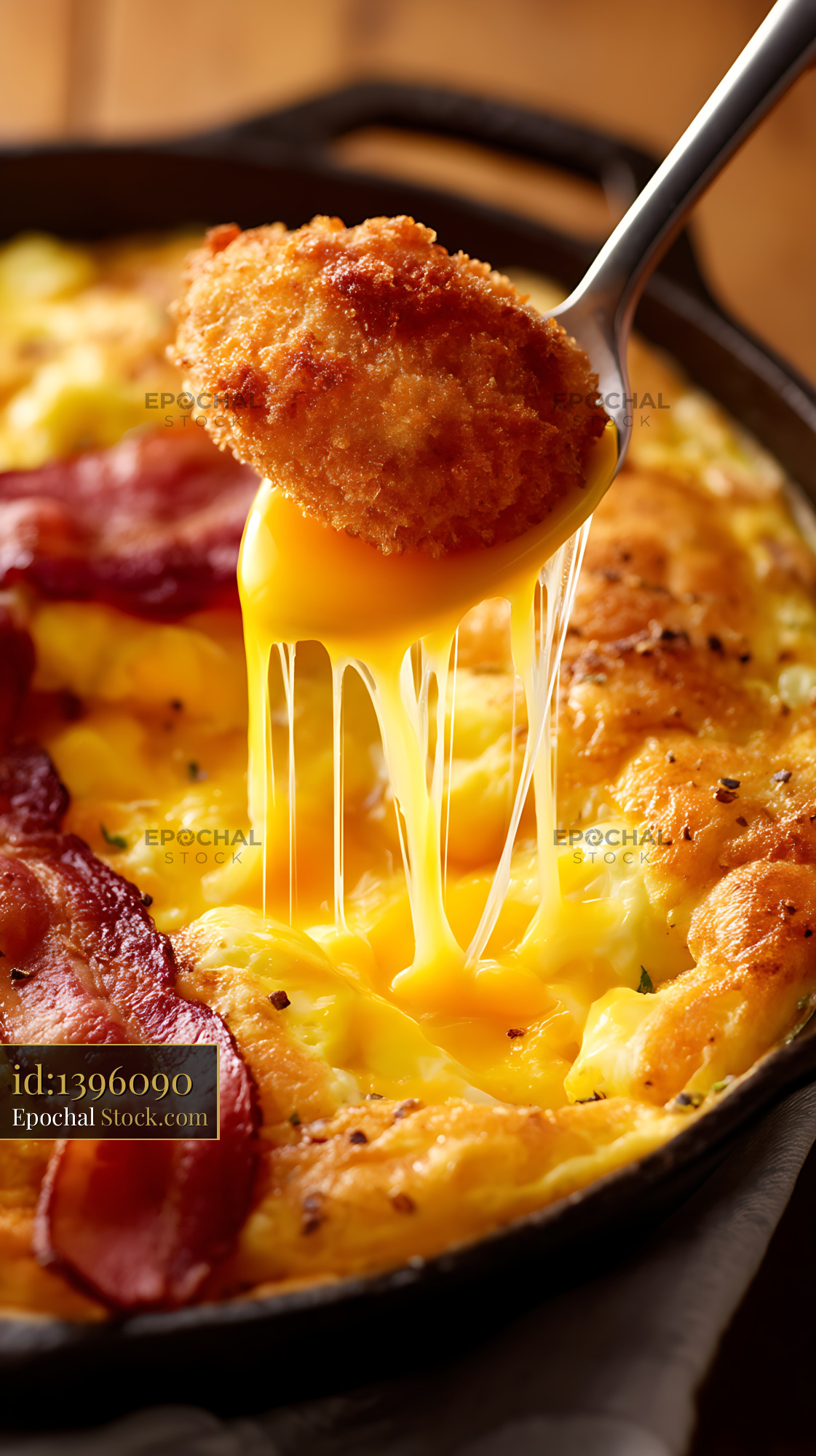 Cast Iron Skillet Bacon Egg & Cheese Bake - stock photo