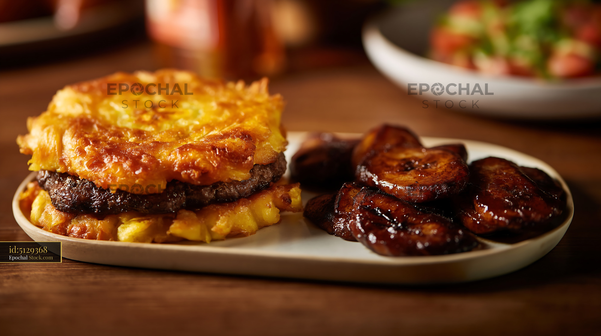 Gourmet Burger with Creamed Corn Topping - stock photo