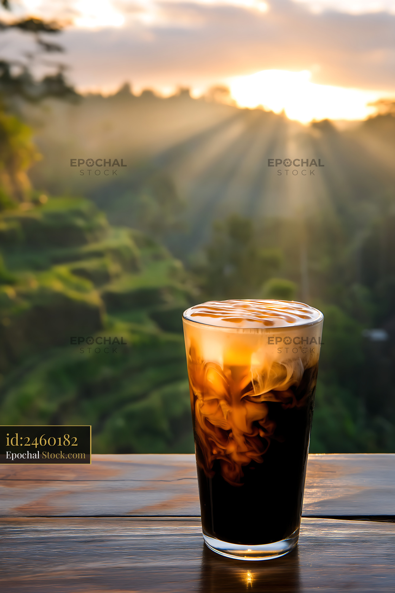 Nitro Caramel Coffee at Golden Hour Sunset - stock photo