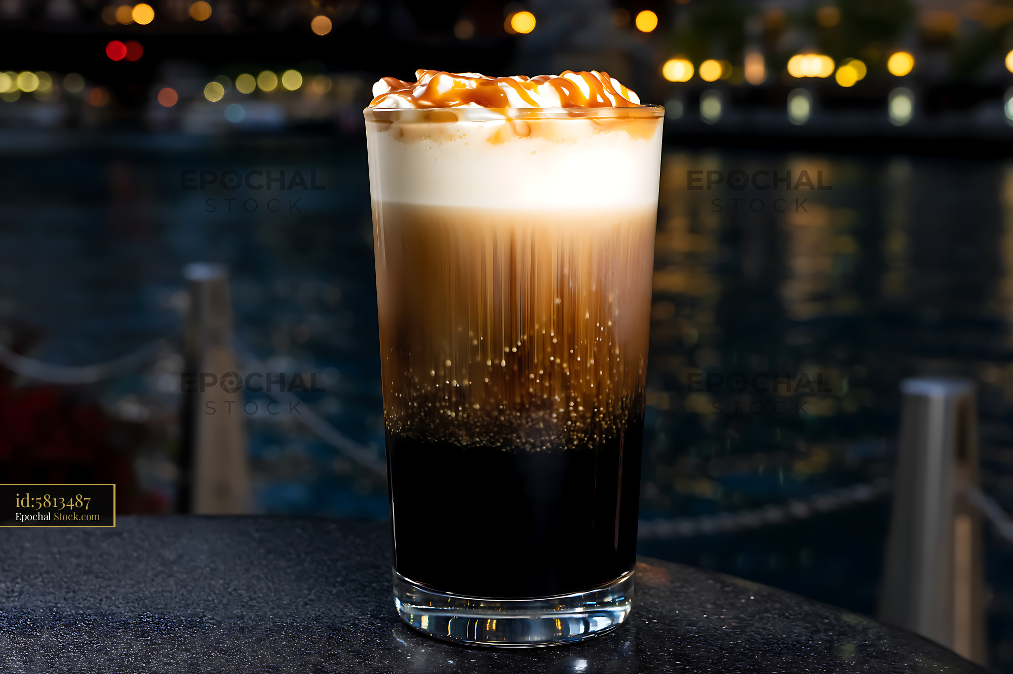 Caramel Iced Coffee Drink Night Skyline - stock photo