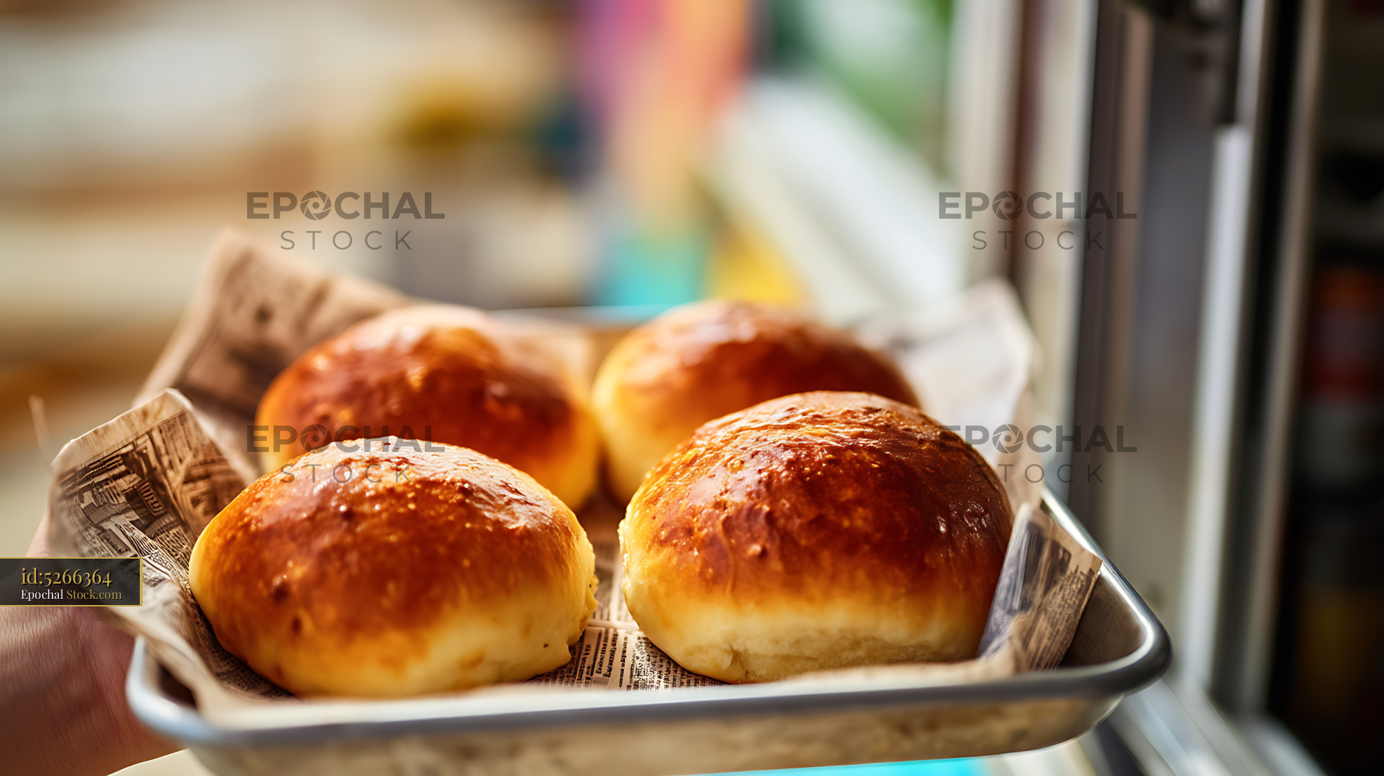 Freshly Baked Golden Rolls in Bakery Tray - stock photo