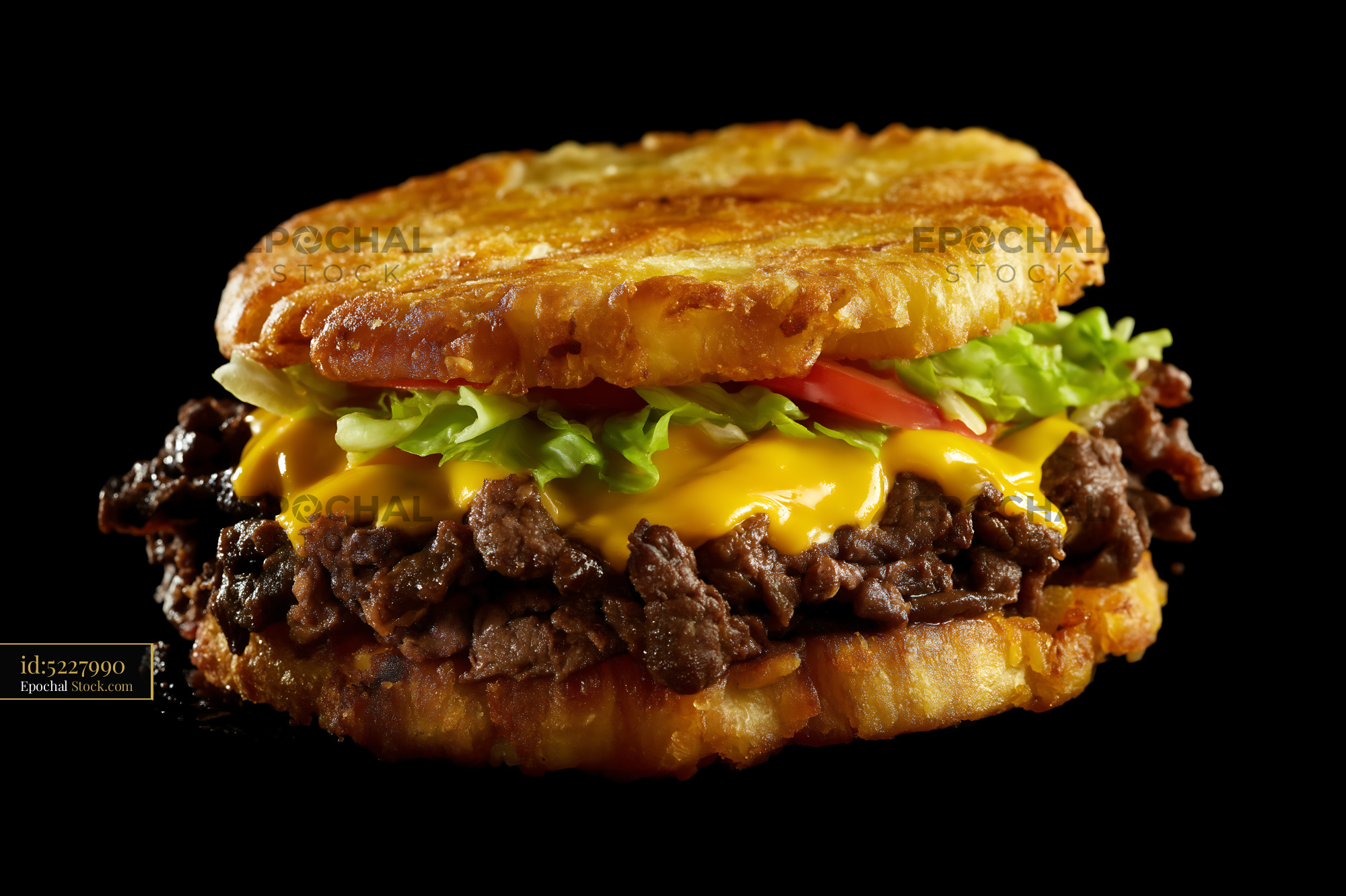 Gourmet Cheeseburger with Crispy Golden Bun - stock photo