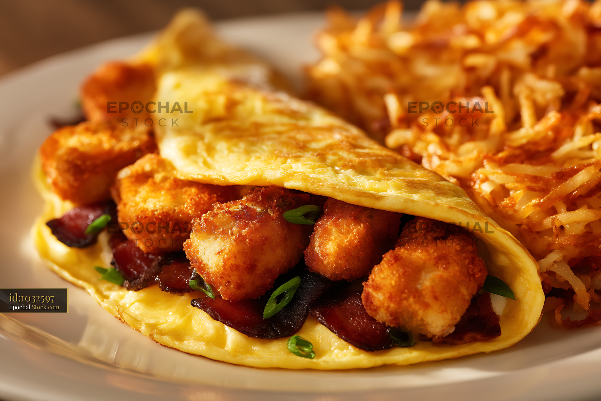 Crispy Shrimp Omelette with Caramelized Onions - stock photo