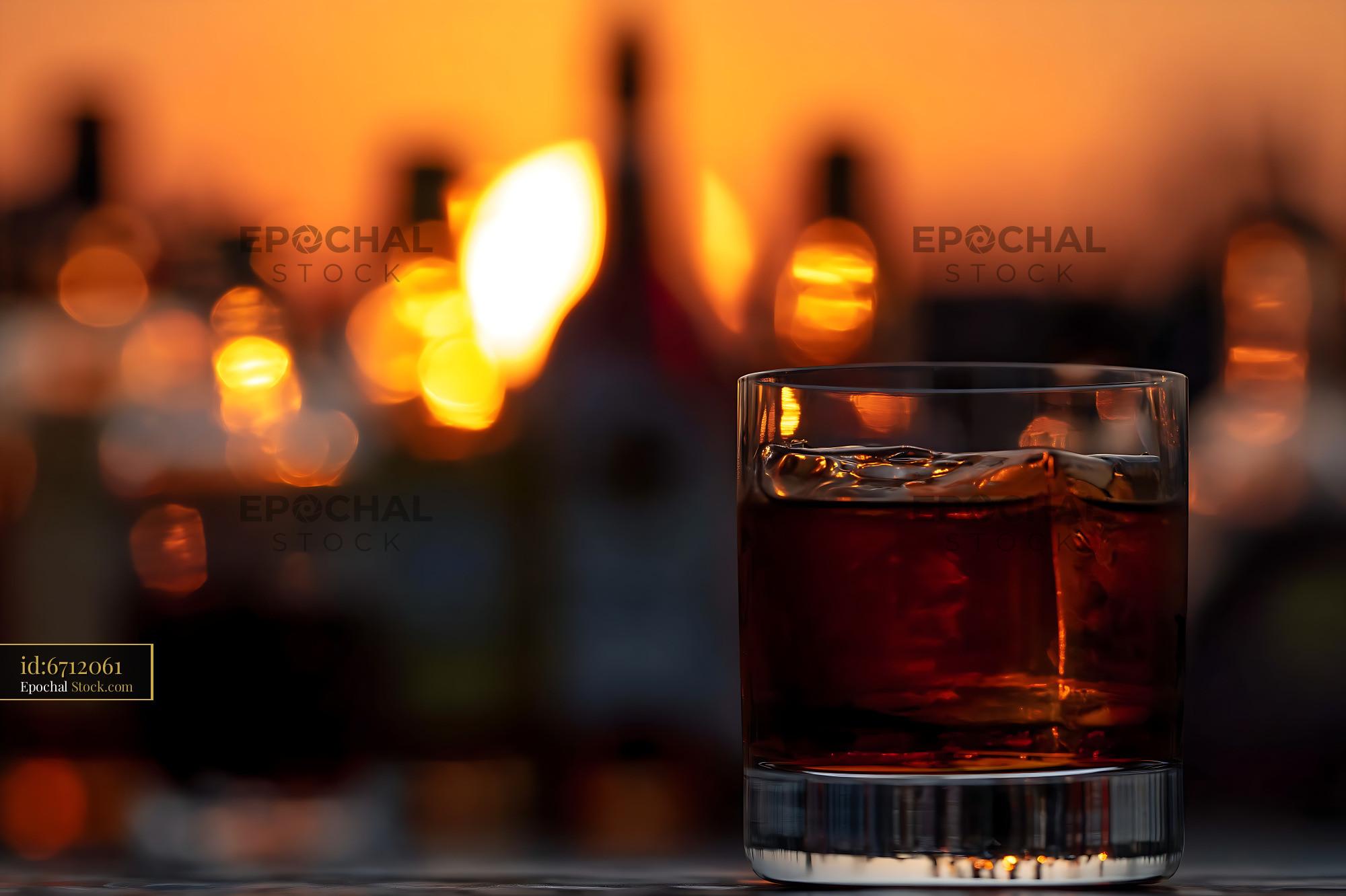 Bushwick Cocktail with Ice at Golden Hour Sunset - stock photo