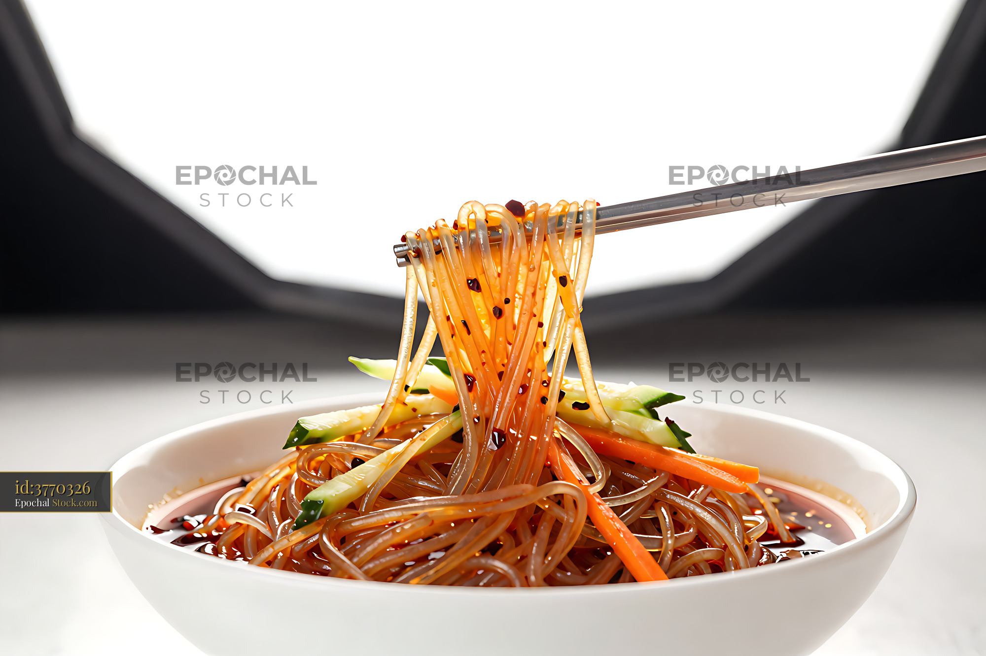 Sichuan Glass Noodle Salad on Chopsticks - stock photo