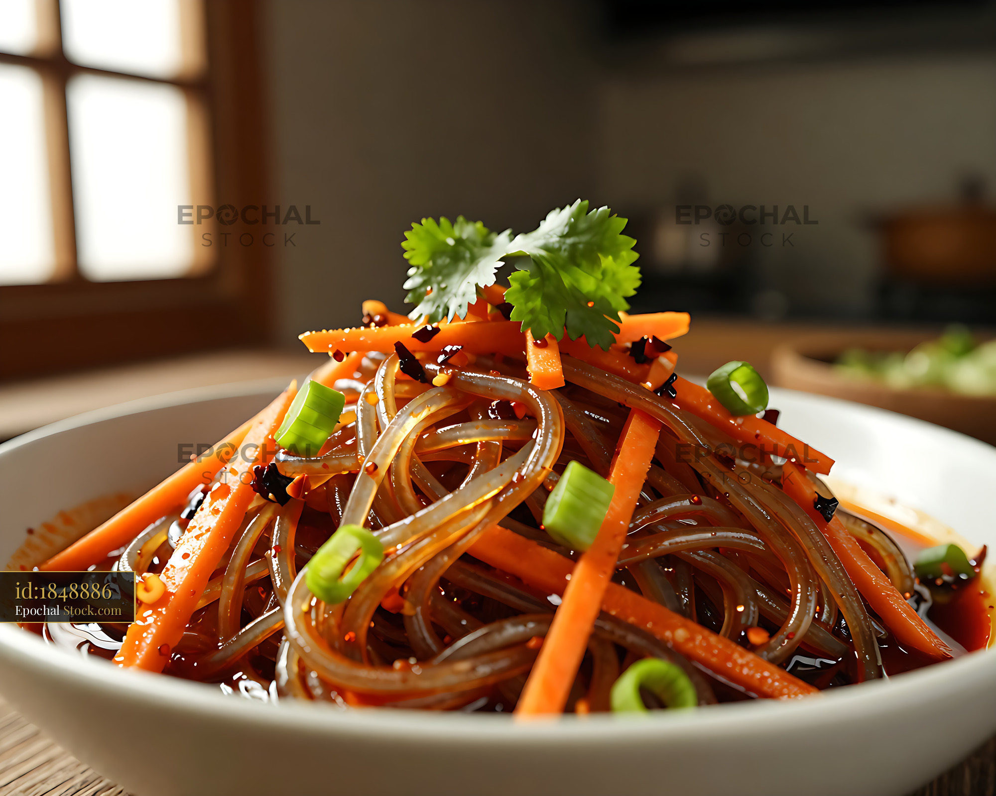 Sichuan Glass Noodle Salad with Cilantro - stock photo