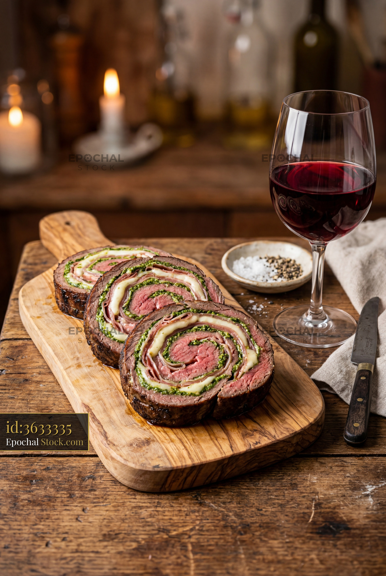 Sliced Beef Roulade with Red Wine Dinner - stock photo