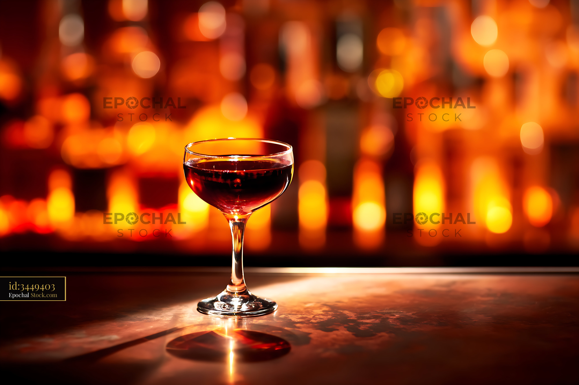 Bushwick Cocktail on Bar Counter with Warm Lighting - stock photo