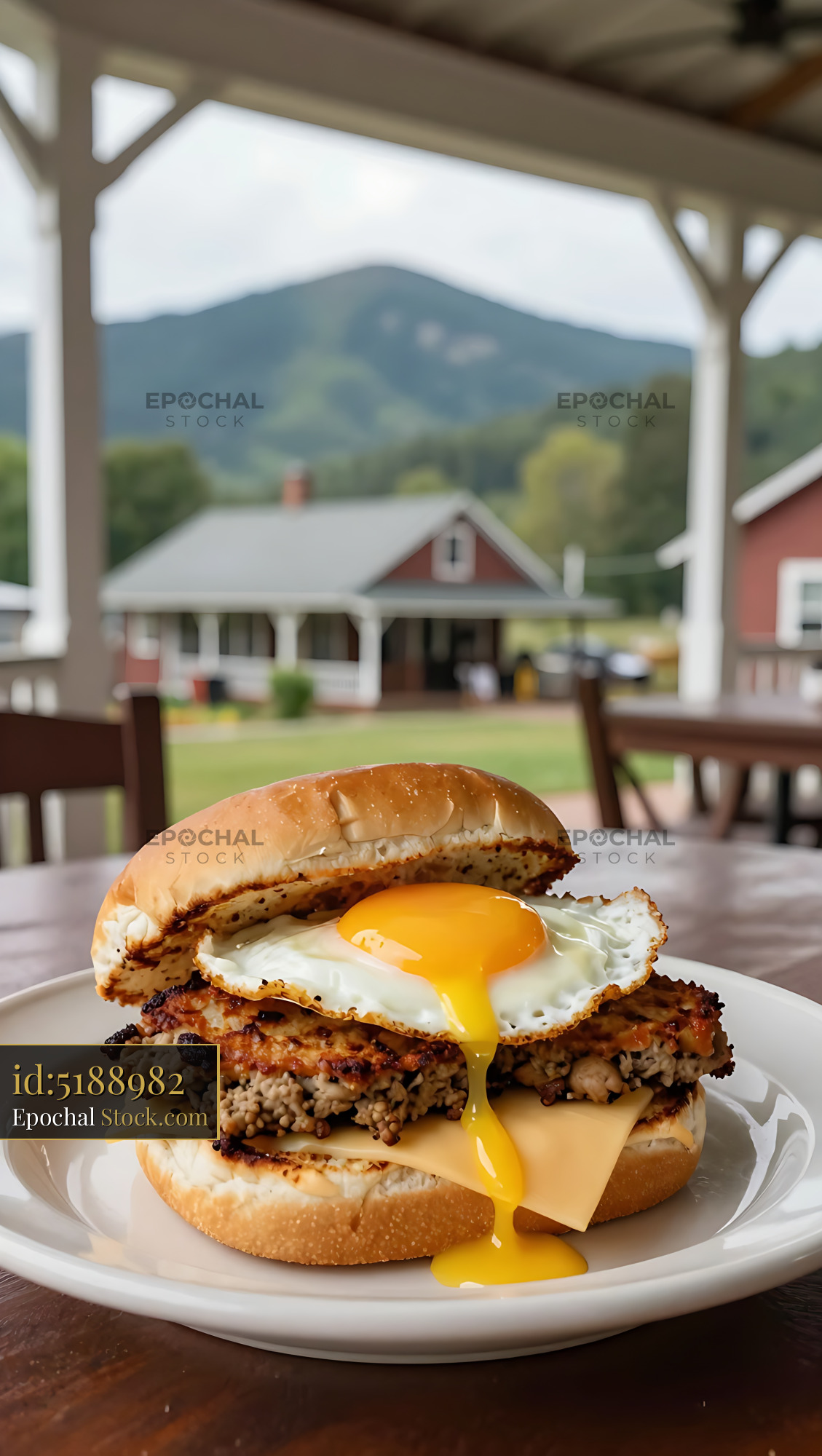 Livermush Sandwich with Fried Egg on Farm Porch - stock photo