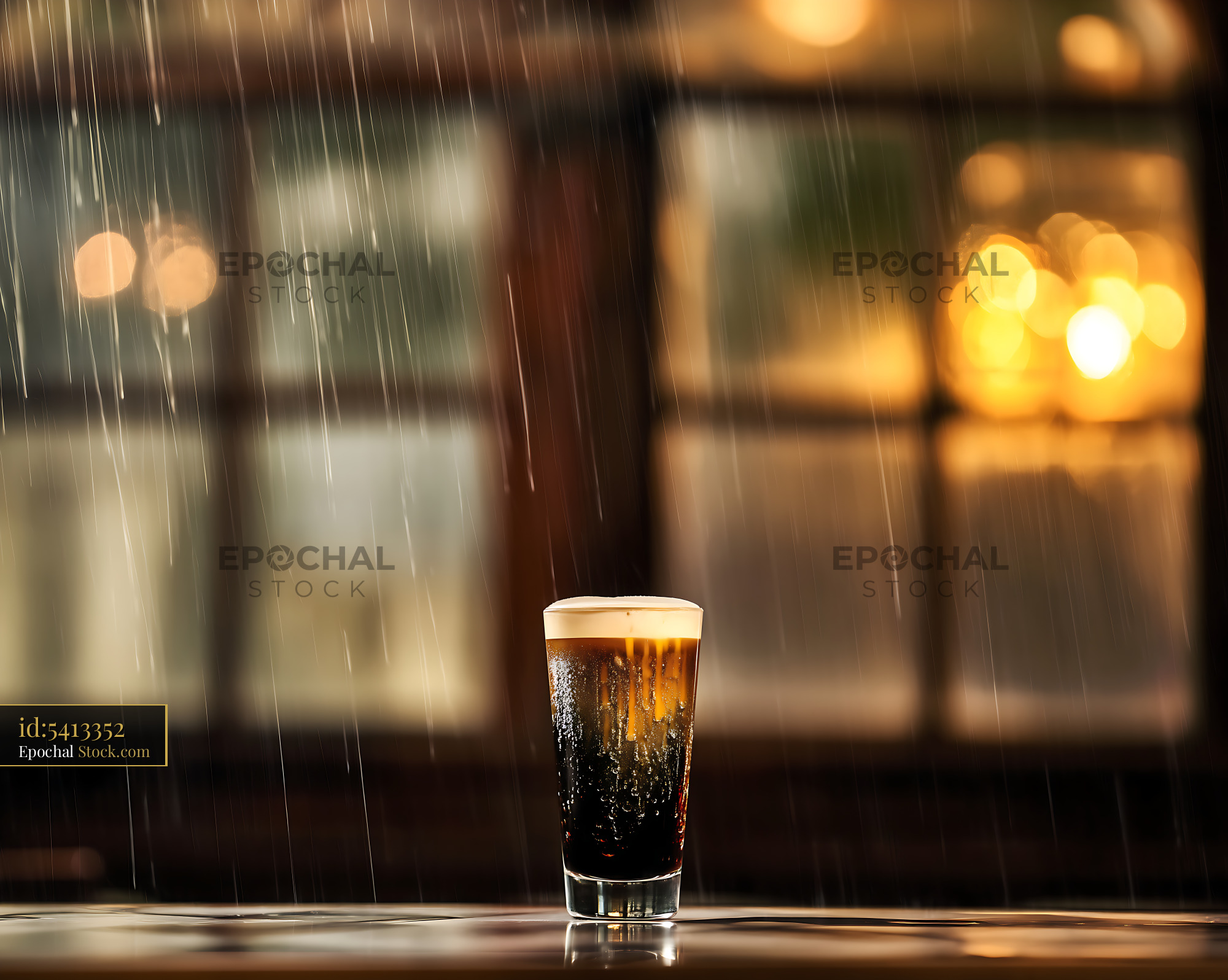 Nitro Caramel Coffee in Rainy Evening - stock photo
