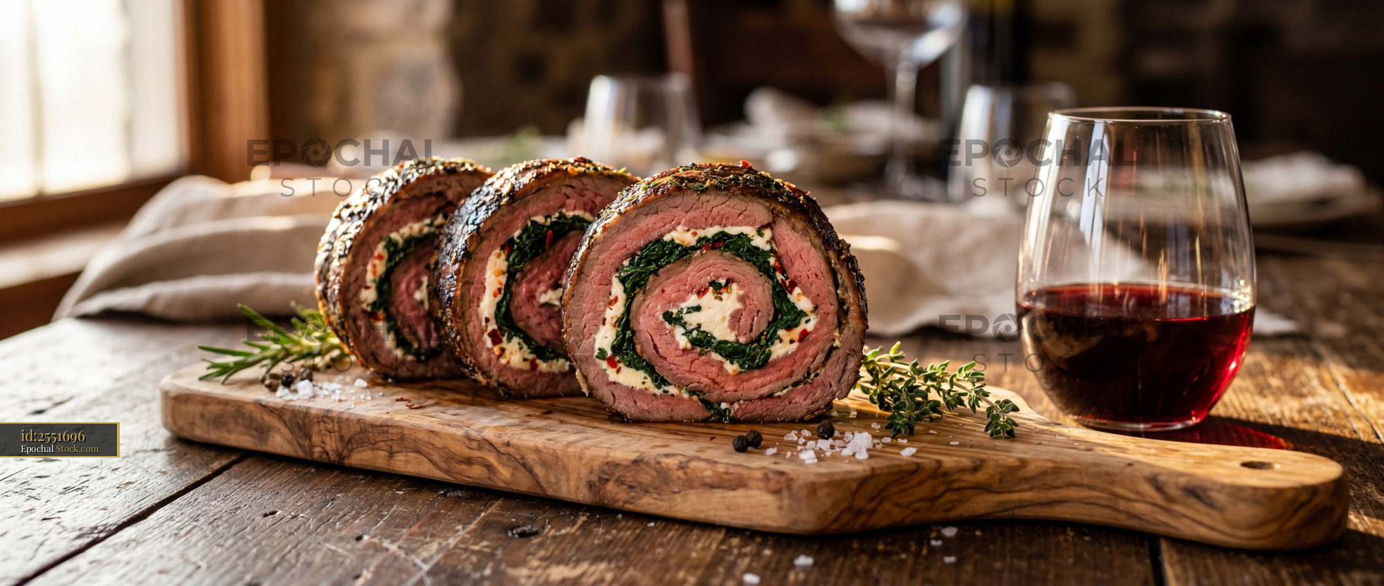 Beef Roulade with Spinach Stuffing and Red Wine - stock photo