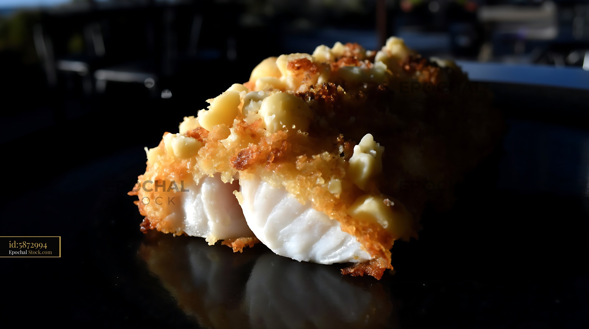 Golden Macadamia Crusted Fish with Flaky White Flesh - stock photo