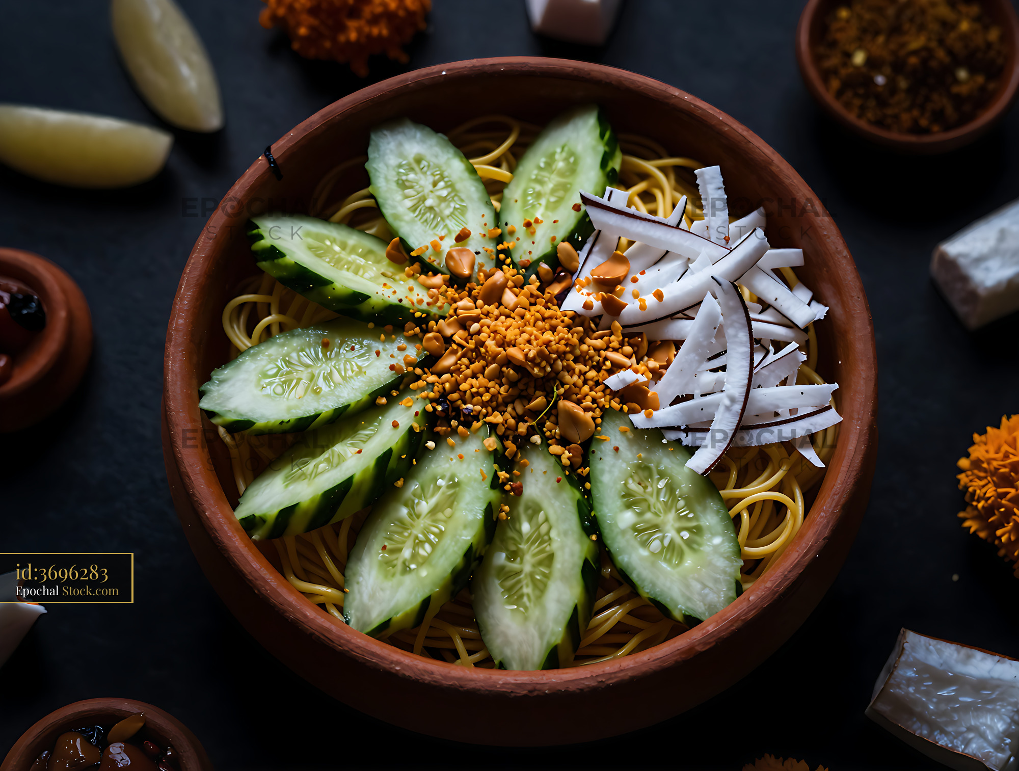 Kakdi Koshimbir Cucumber Noodle Bowl - stock photo