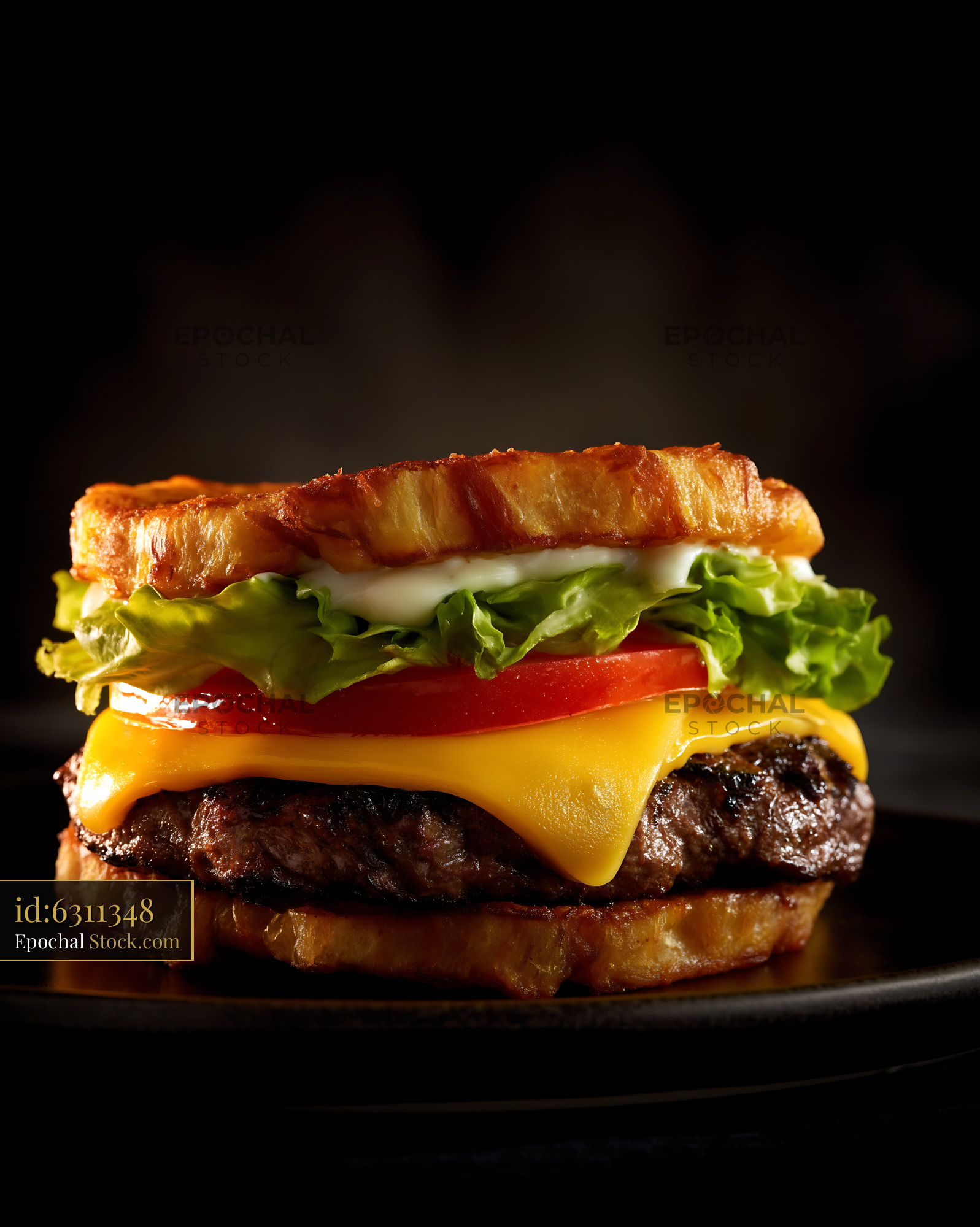 Gourmet Cheeseburger with Crispy Croissant Buns - stock photo