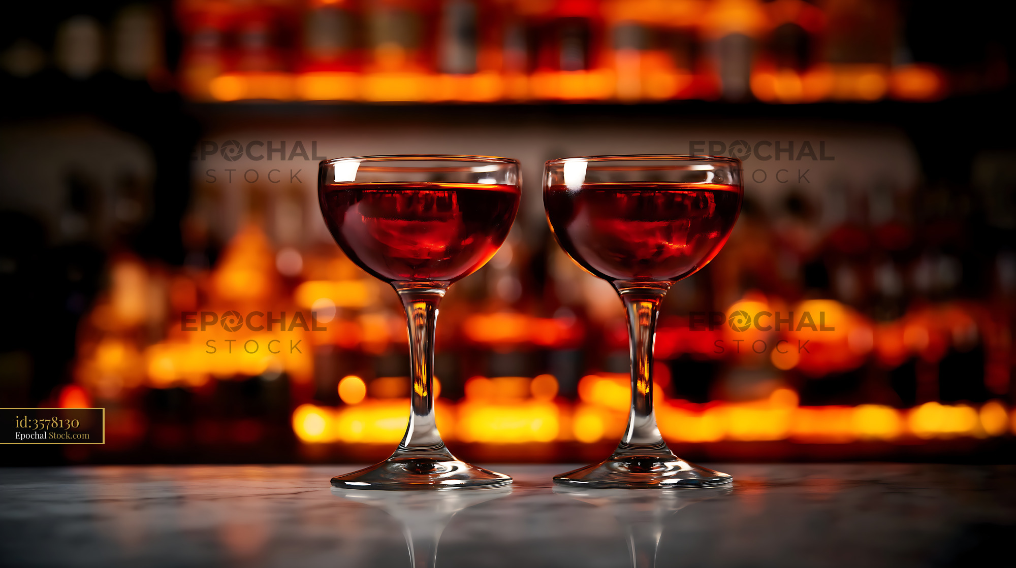 Two Bushwick Cocktails in Coupe Glasses - stock photo
