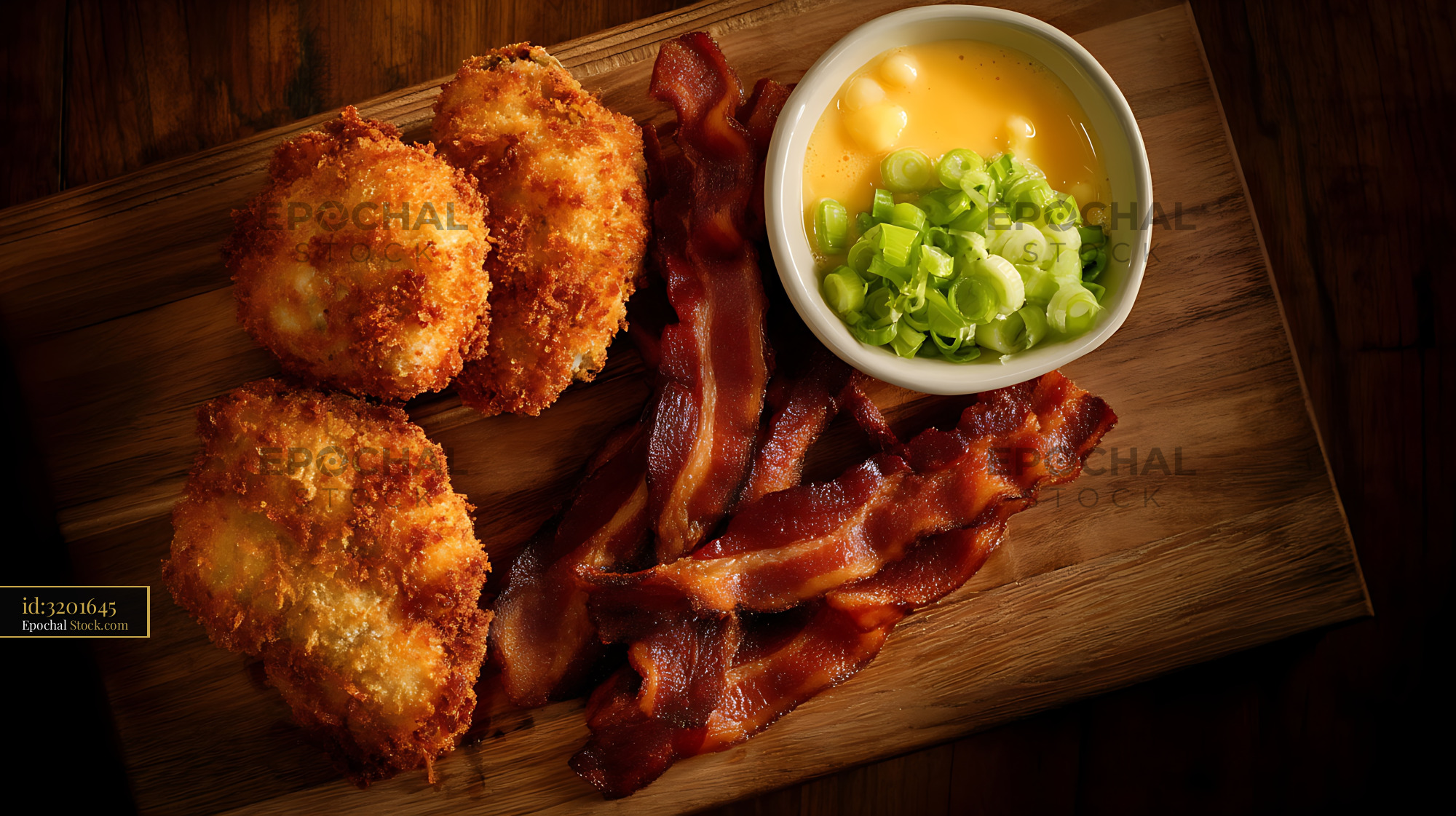 Golden Fried Croquettes, Bacon & Broth Bowl - stock photo