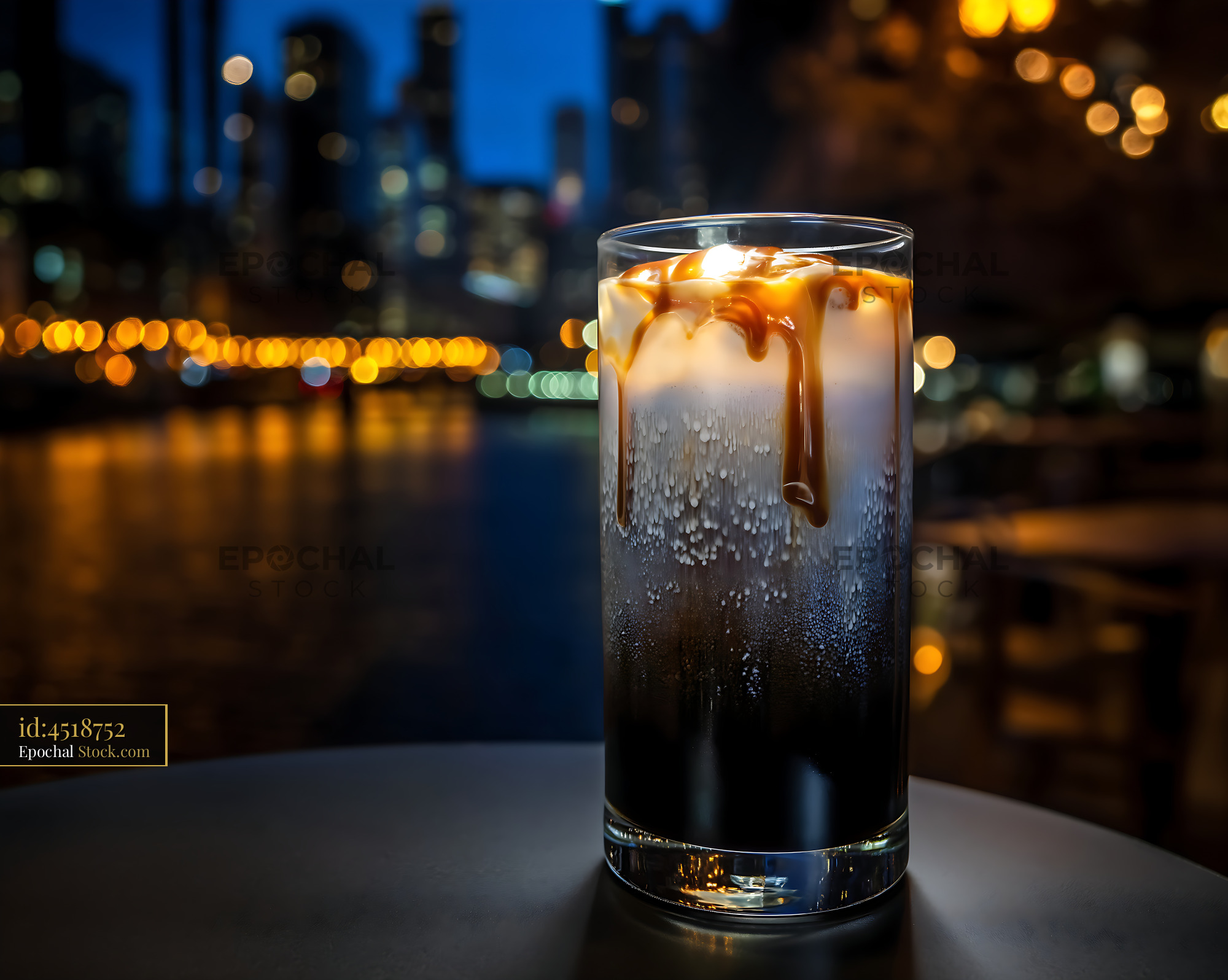 Nitro Caramel Coffee Over Ice Evening Skyline - stock photo