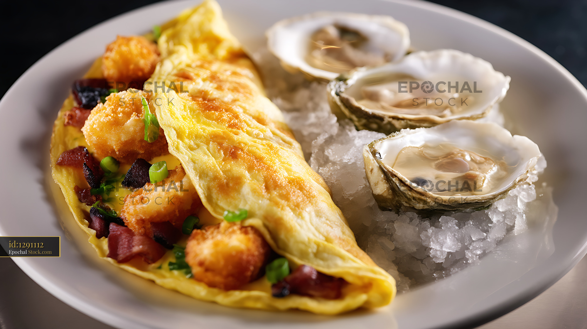 Seafood Omelet with Oysters on Ice - stock photo