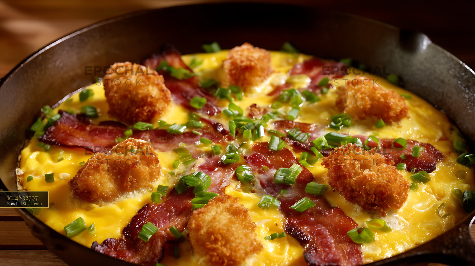 Shrimp and Bacon Cast Iron Skillet Omelet - stock photo