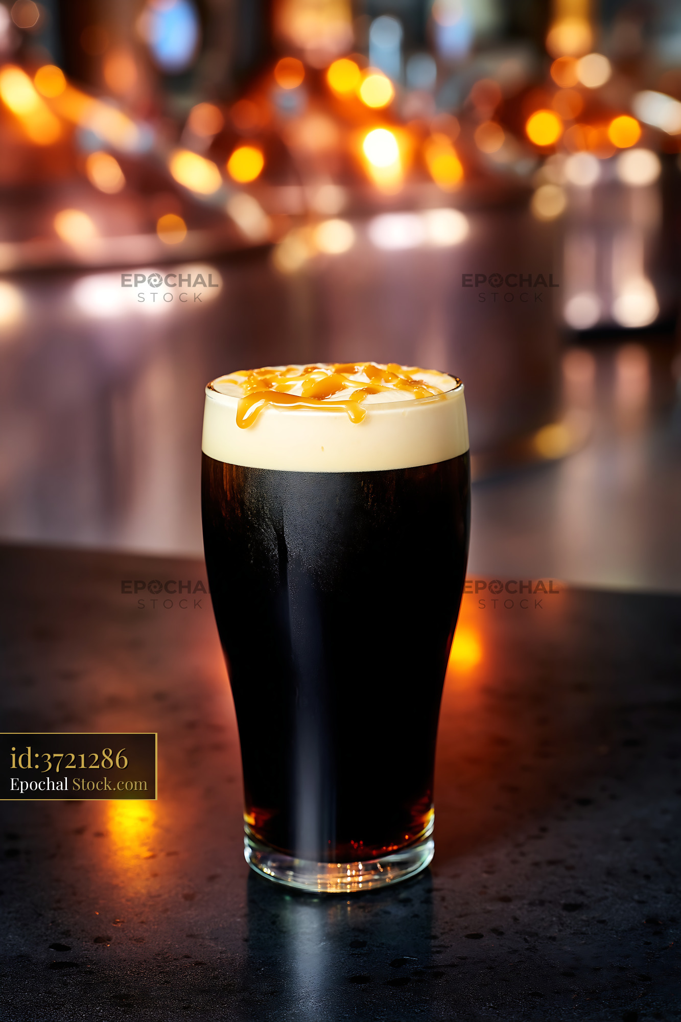 Craft Stout Beer Pint with Caramel Drizzle Bar - stock photo