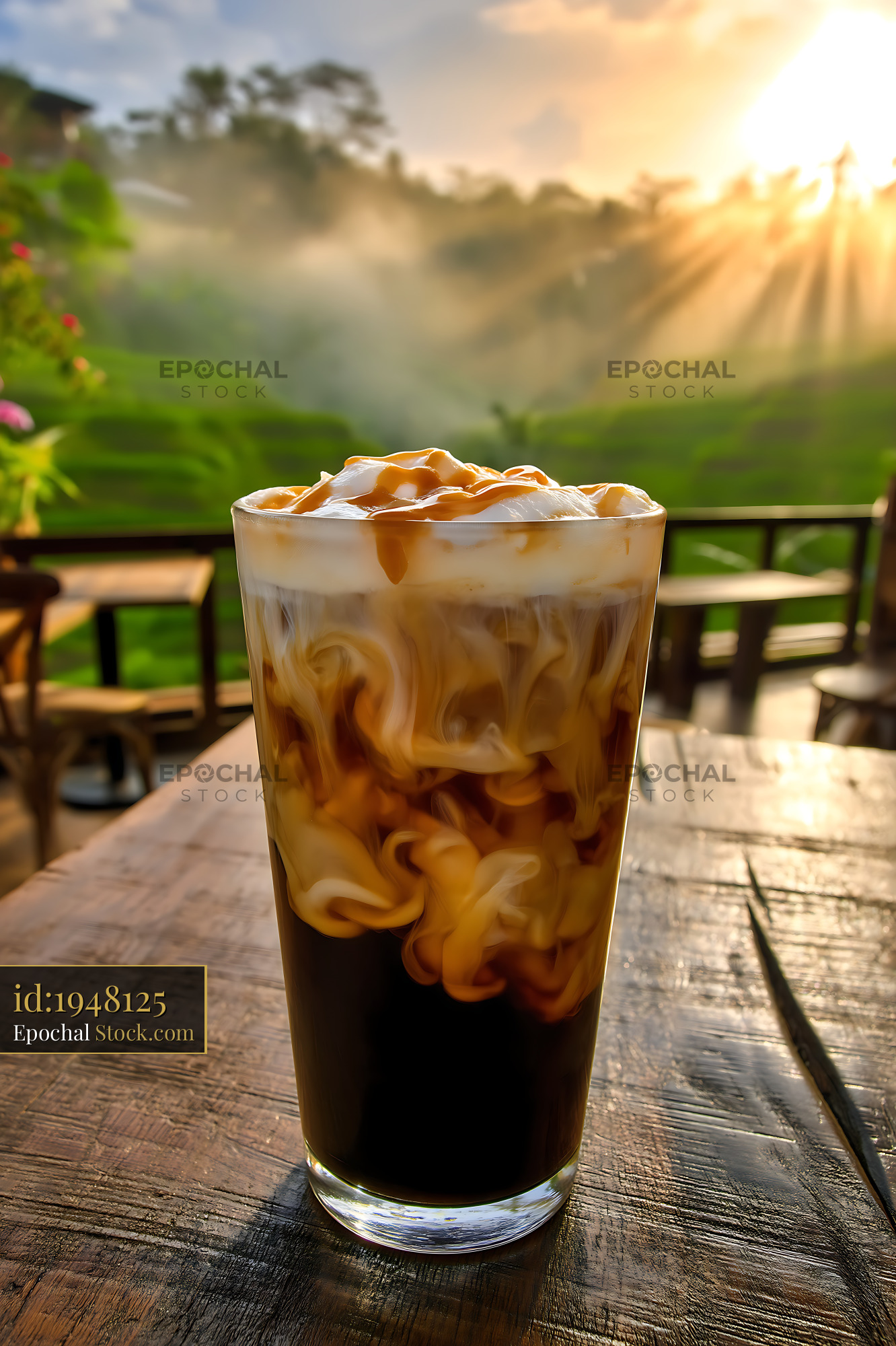 Nitro Caramel Coffee at Sunrise Vineyard - stock photo