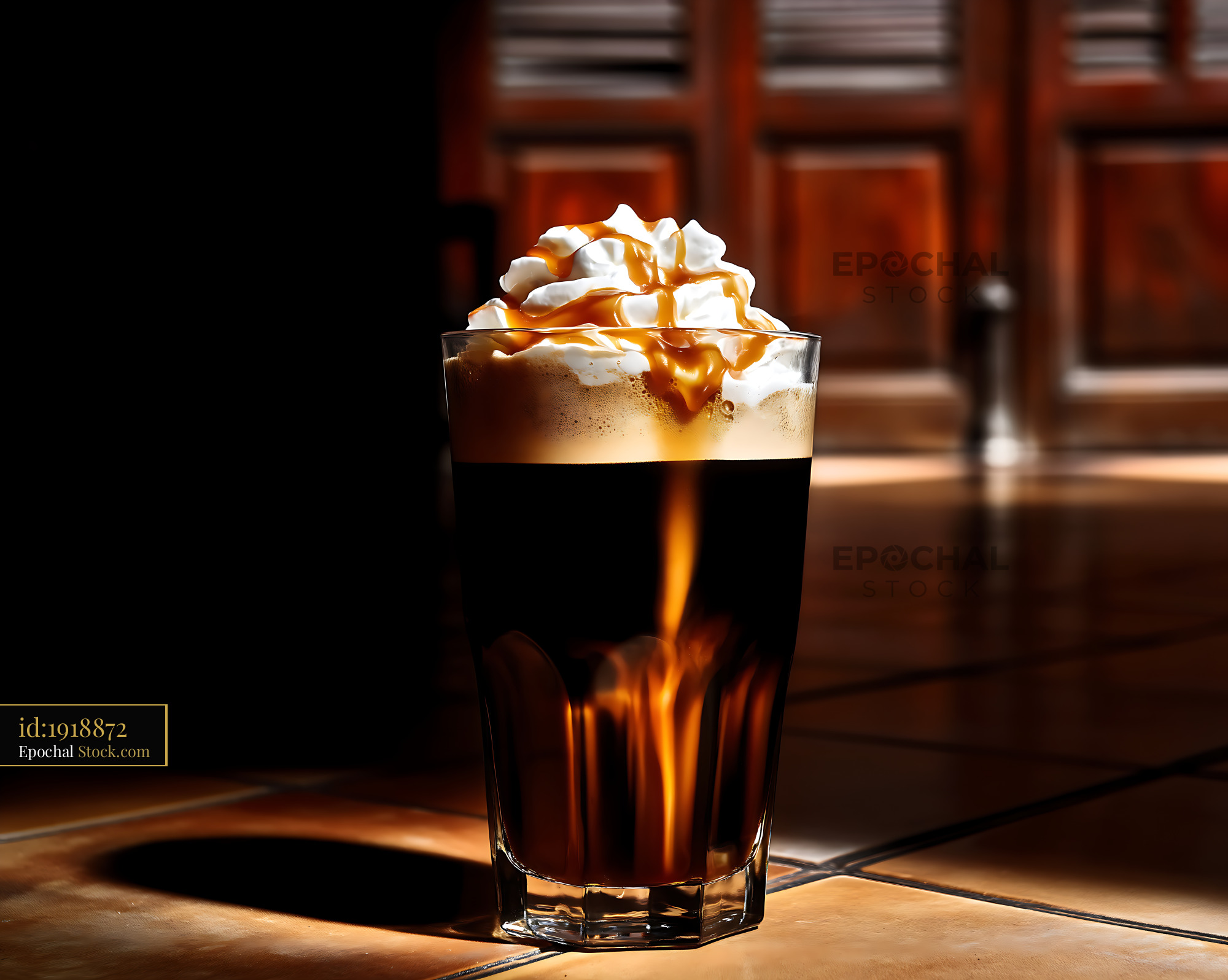 Nitro Caramel Coffee with Whipped Cream - stock photo