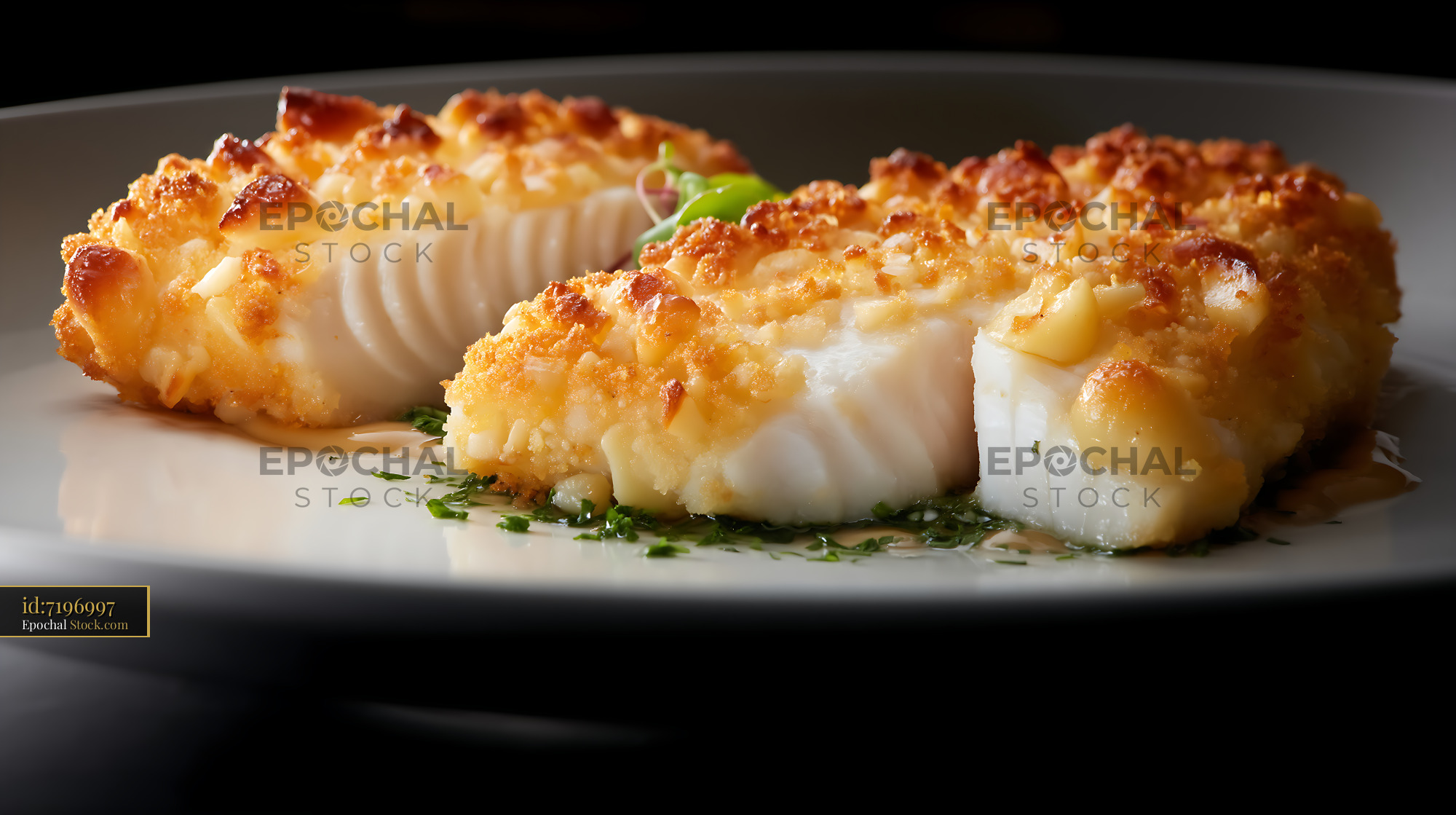 Macadamia Crusted Fish Fillets Plated Fine Dining - stock photo