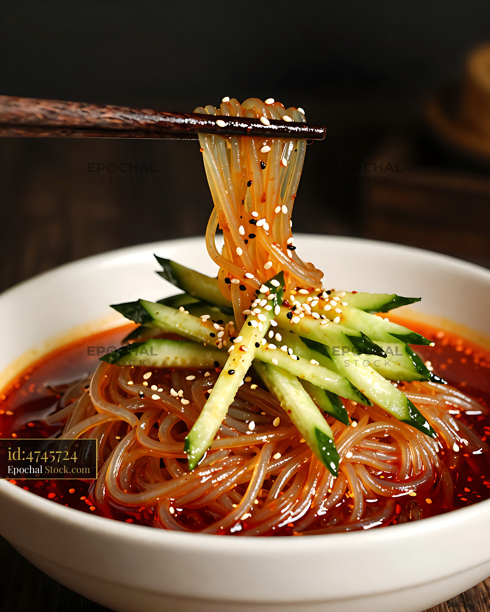 Spicy Sichuan Glass Noodle Salad with Chopsticks - stock photo
