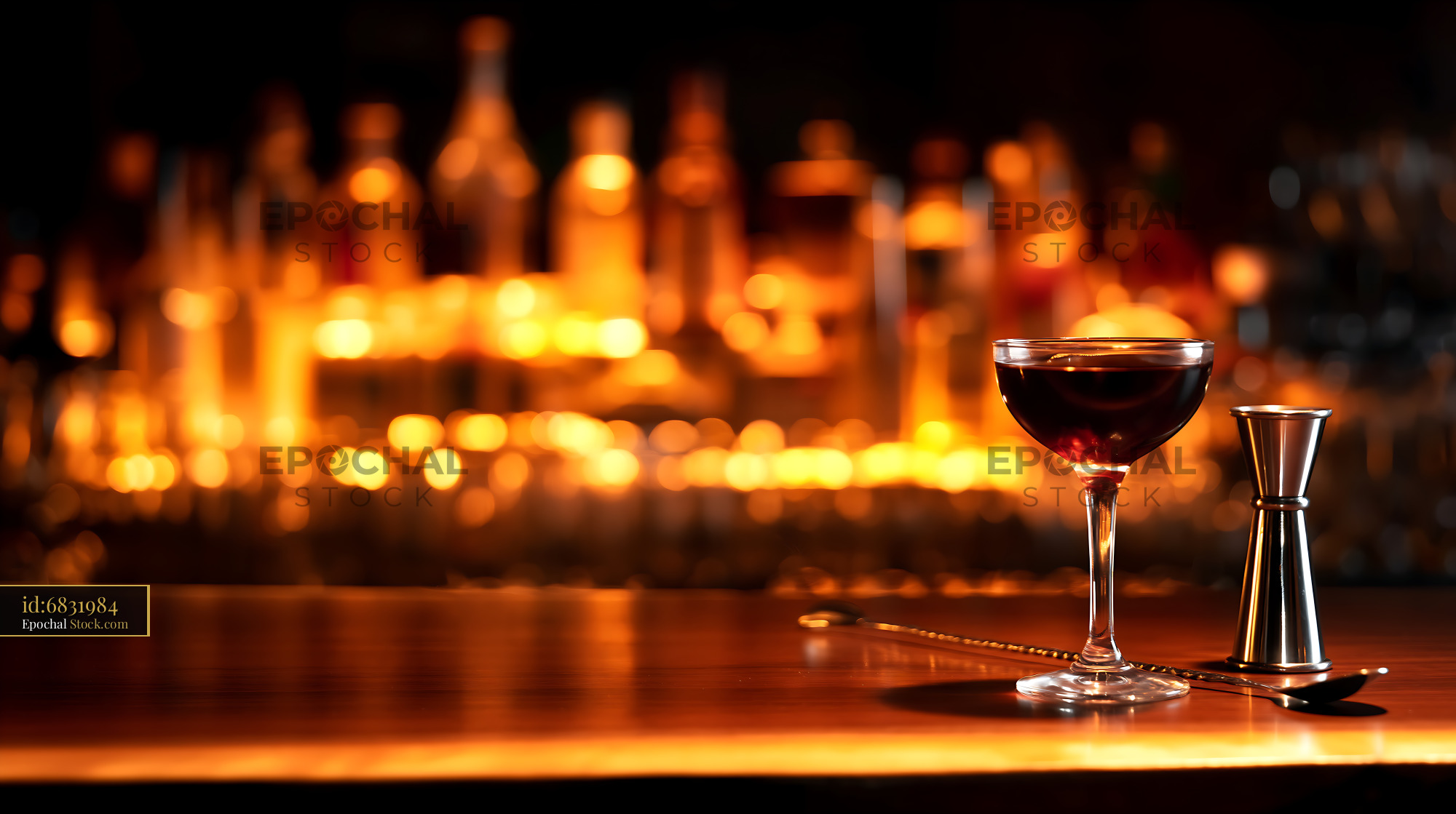 Bushwick Cocktail Glowing in Warm Bar Light - stock photo