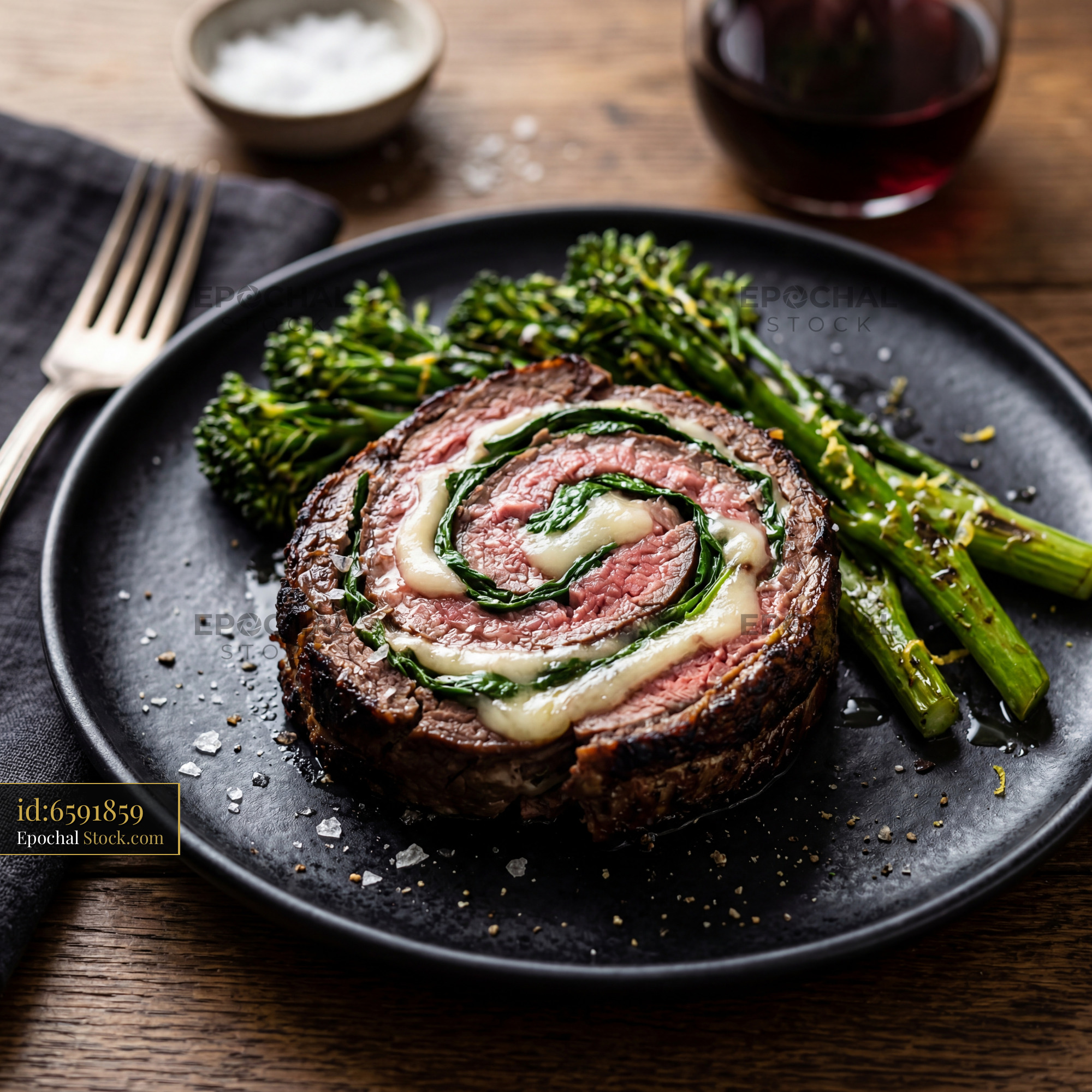 Beef Roulade Stuffed with Spinach and Cheese - stock photo
