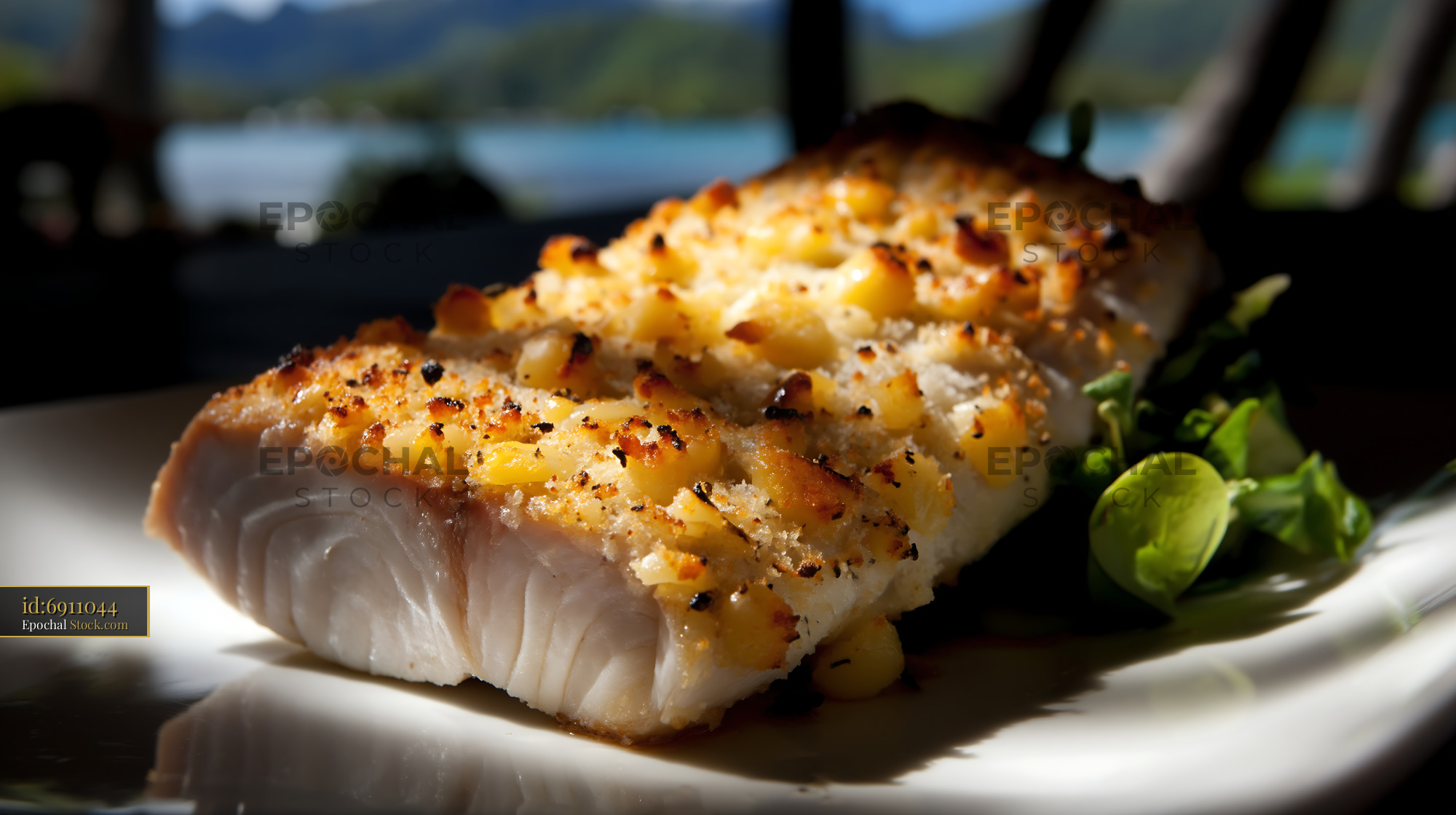 Pan-Seared White Fish Fillet Golden Crust - stock photo