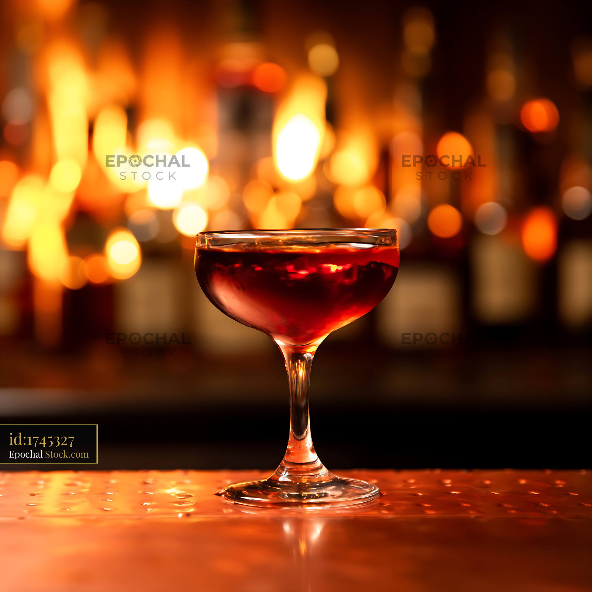 Bushwick Cocktail in Coupe Glass, Bar Setting - stock photo