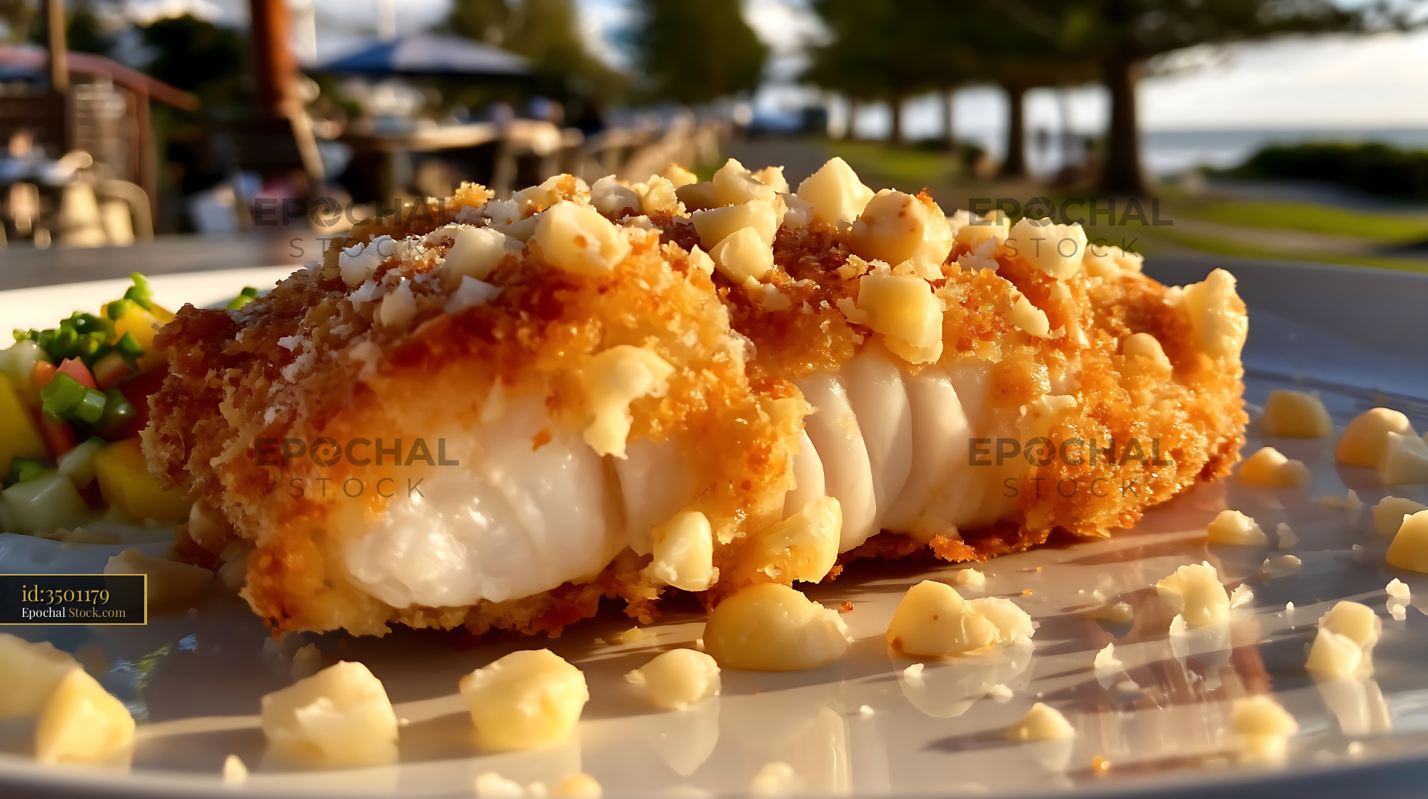 Macadamia Crusted Fish Fillet Plated Dish - stock photo