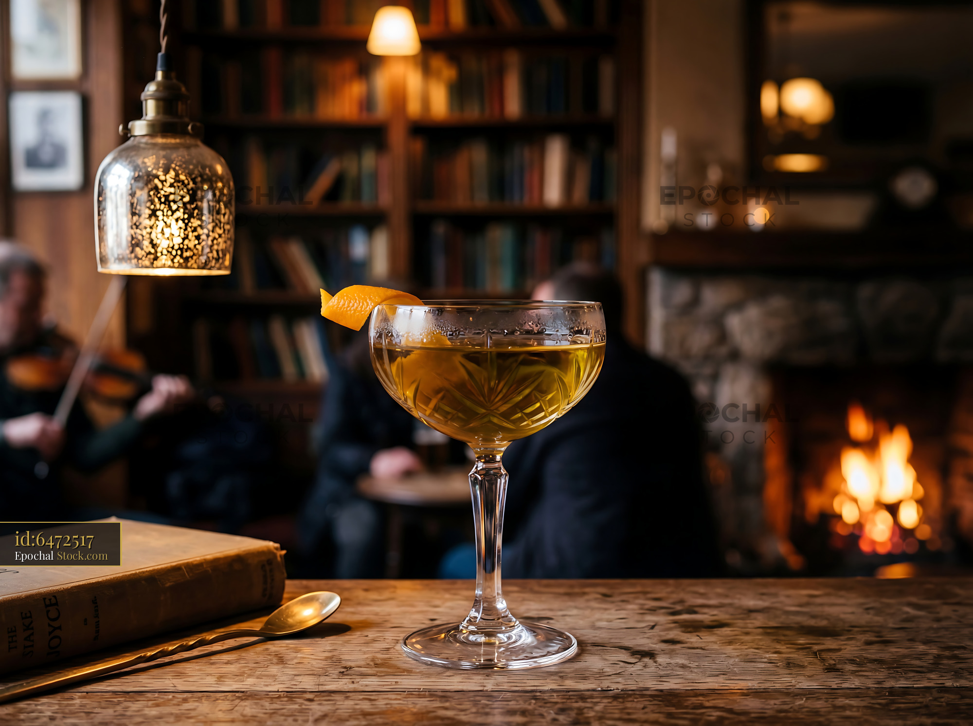 Tipperary Cocktail in Coupe by Fireplace - stock photo