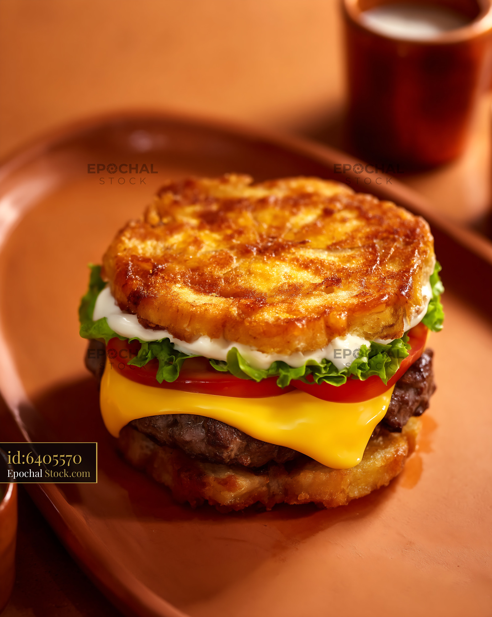 Gourmet Fried Bread Burger with Cheddar Cheese - stock photo