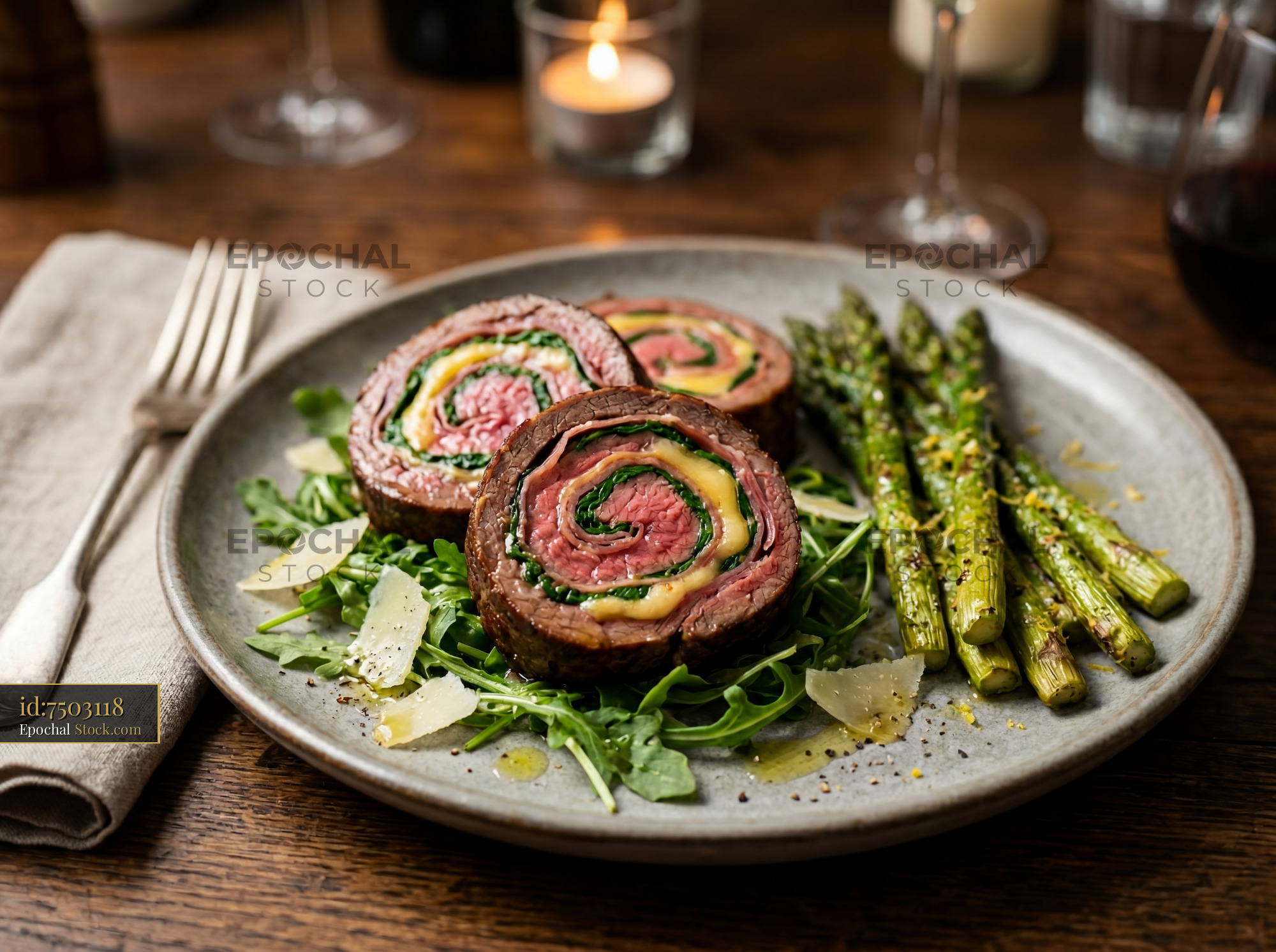 Beef Roulade with Asparagus Fine Dining Plate - stock photo