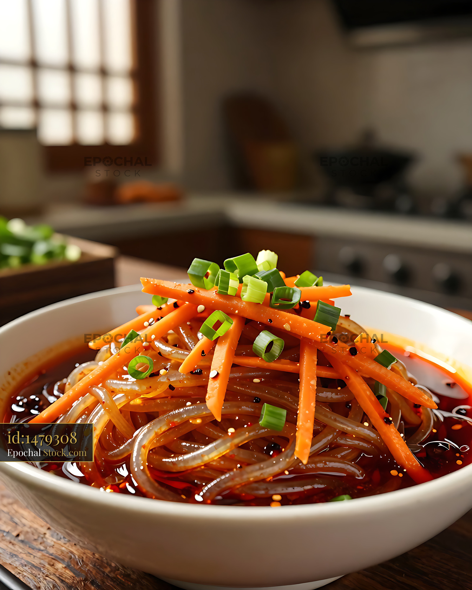 Sichuan Glass Noodle Salad with Spicy Red Sauce - stock photo