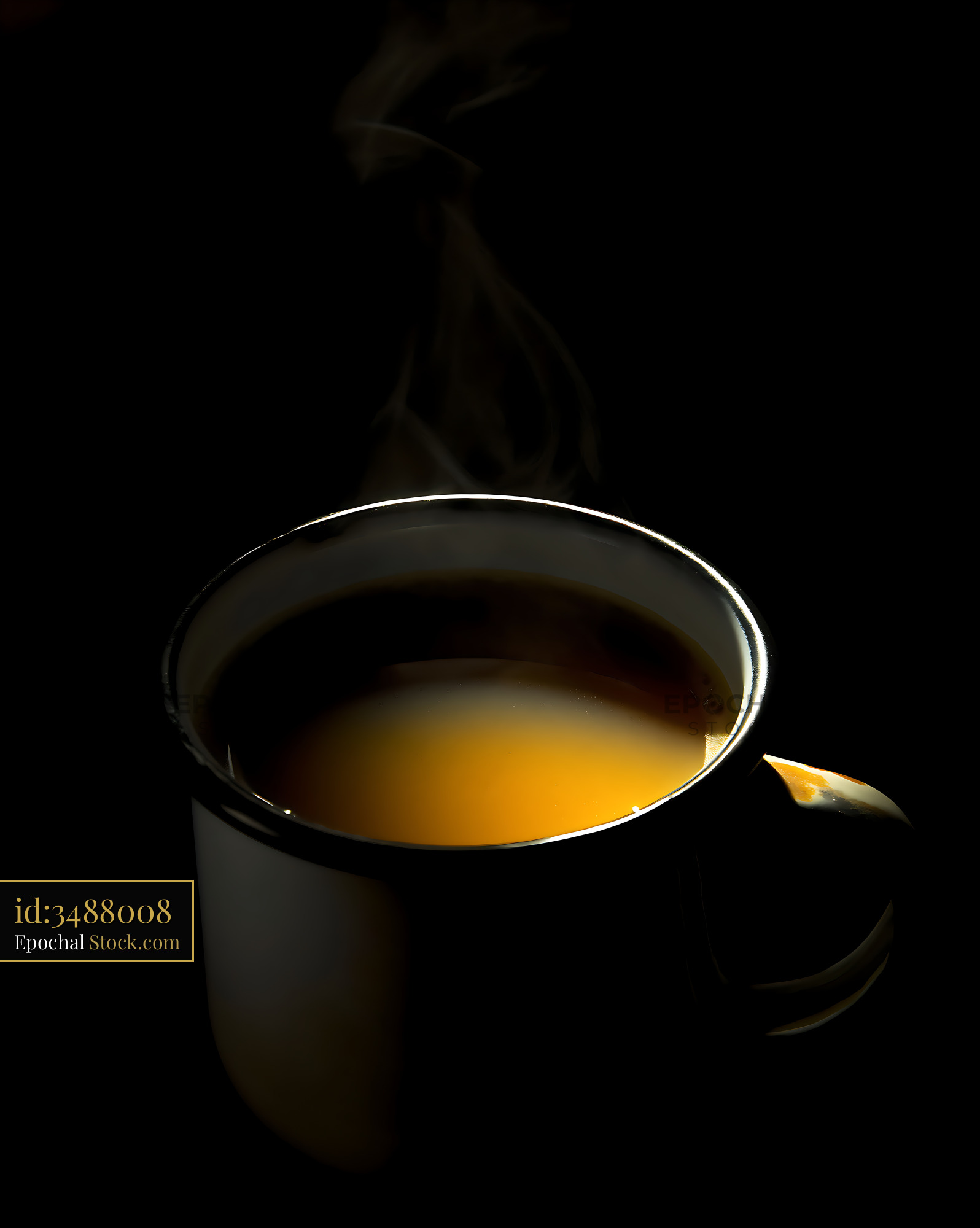 Hot Steaming Tea in White Enamel Mug - stock photo