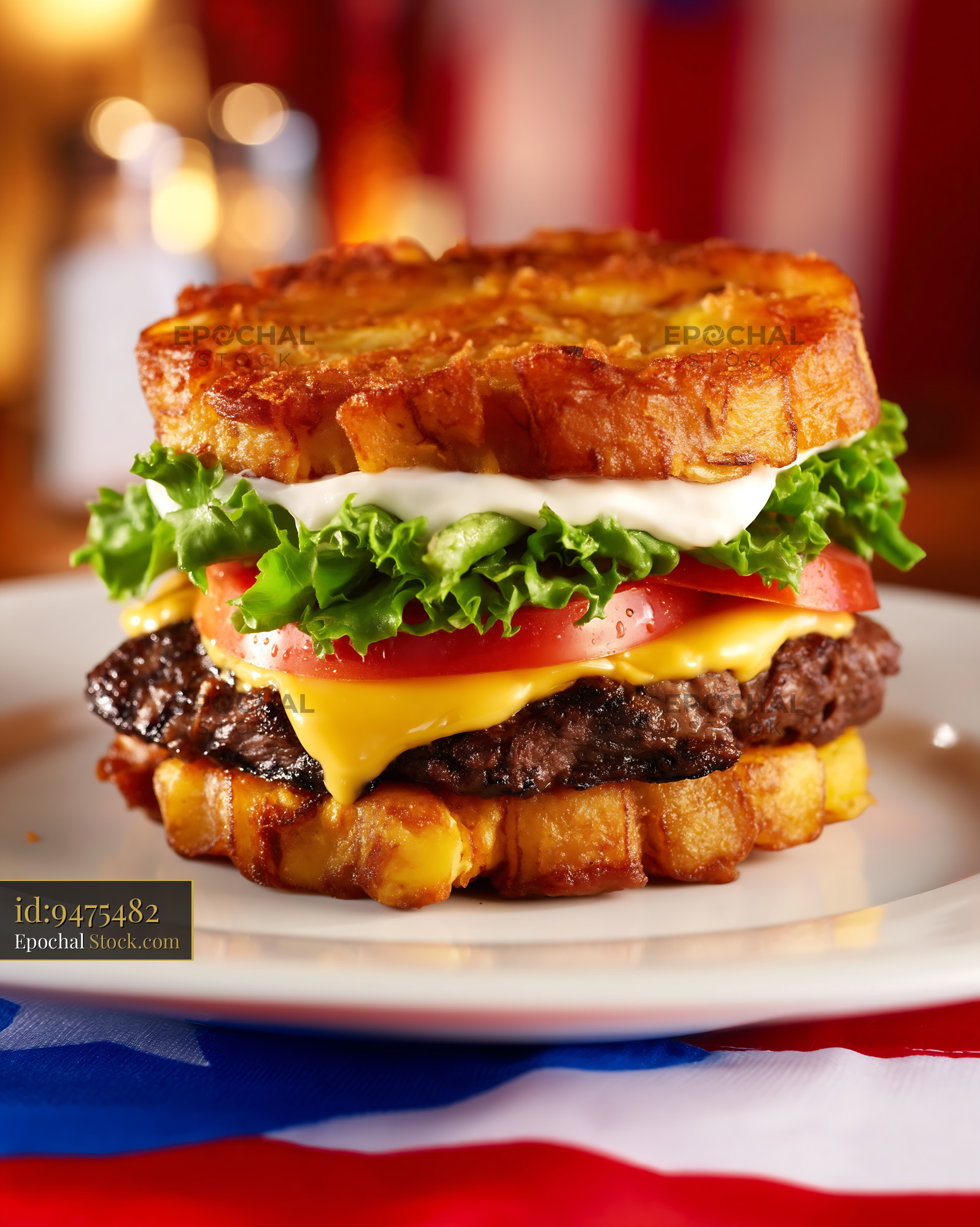 Gourmet Bacon Cheeseburger with Crispy Toasted Buns - stock photo